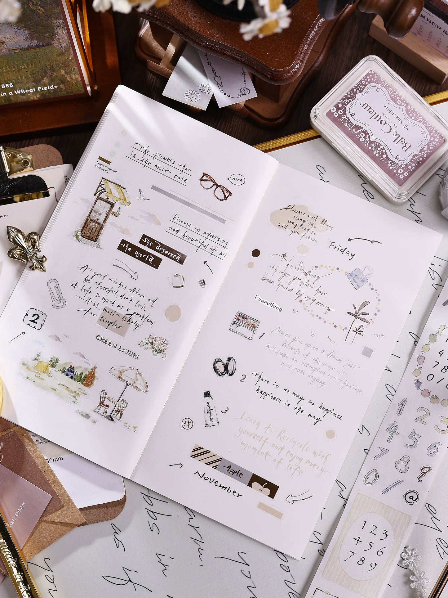 XiaoBaiJia Salt Series【Plain and Delicate】Pre-cut Orginal Design Washi/Pet Tape Light Retro Stickers