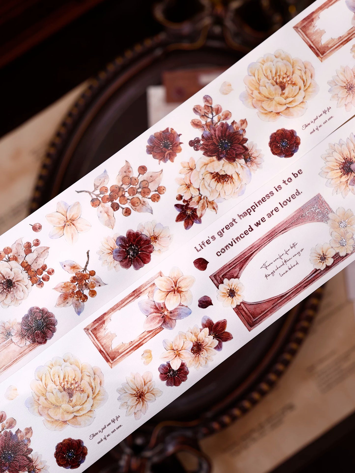 XiaoBaiJia【Peony Shadow Flower Description】Pre-cut Floral Orginal Design Washi Pet Tape Light Retro Stickers
