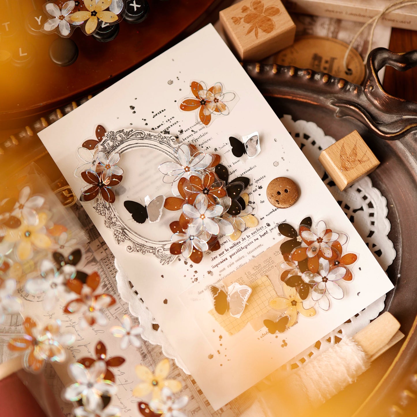 YiEr Vol17【Flowers on the Path】Kiss-cut Light Retro Floral Washi Tape and PET Stickers