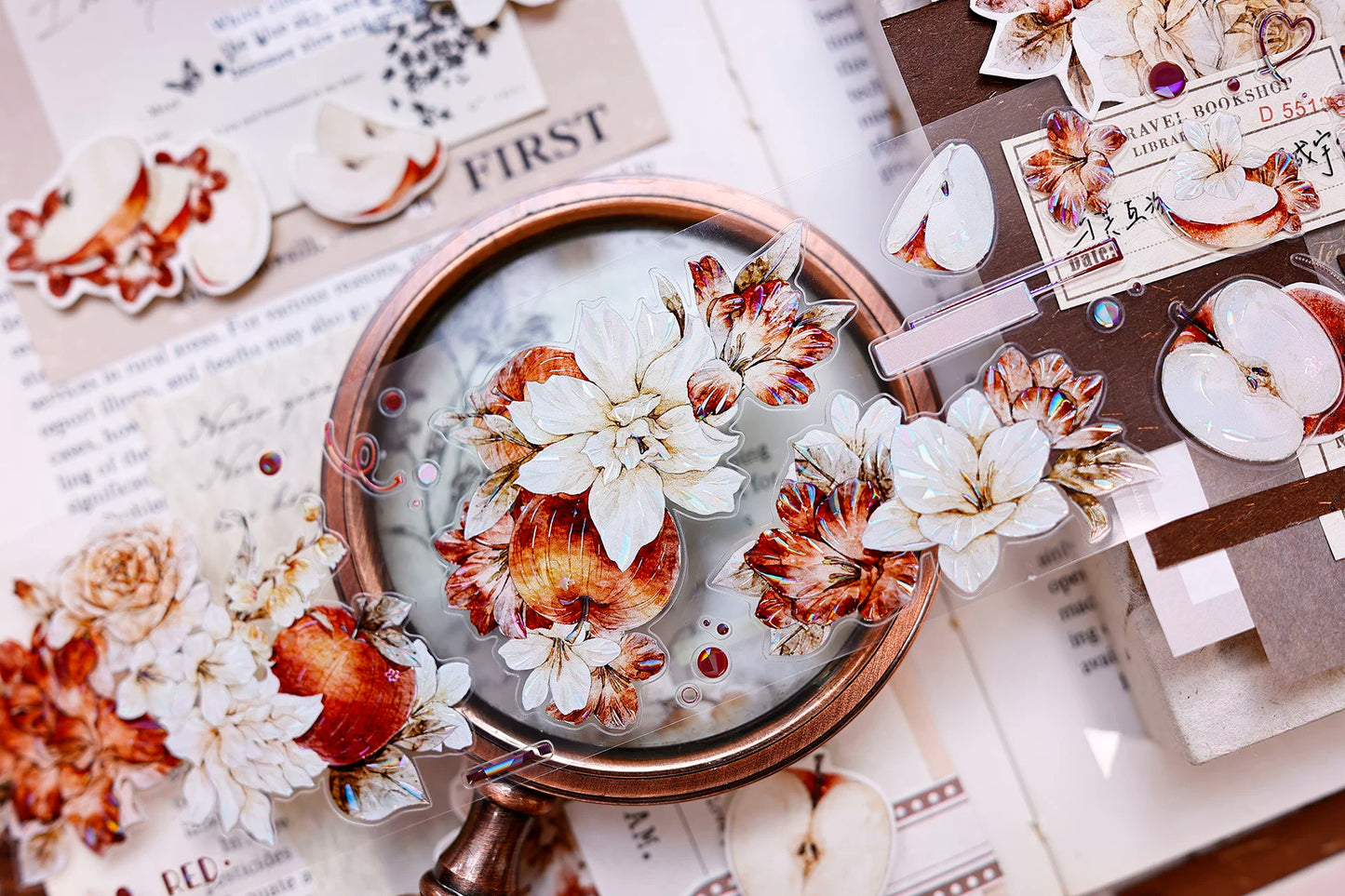 XiaoBaiJia【Sweet Dream Blossoms】Orginal Design Kiss-cut Washi/Pet Floral Tape Light Retro Landscaping Stickers