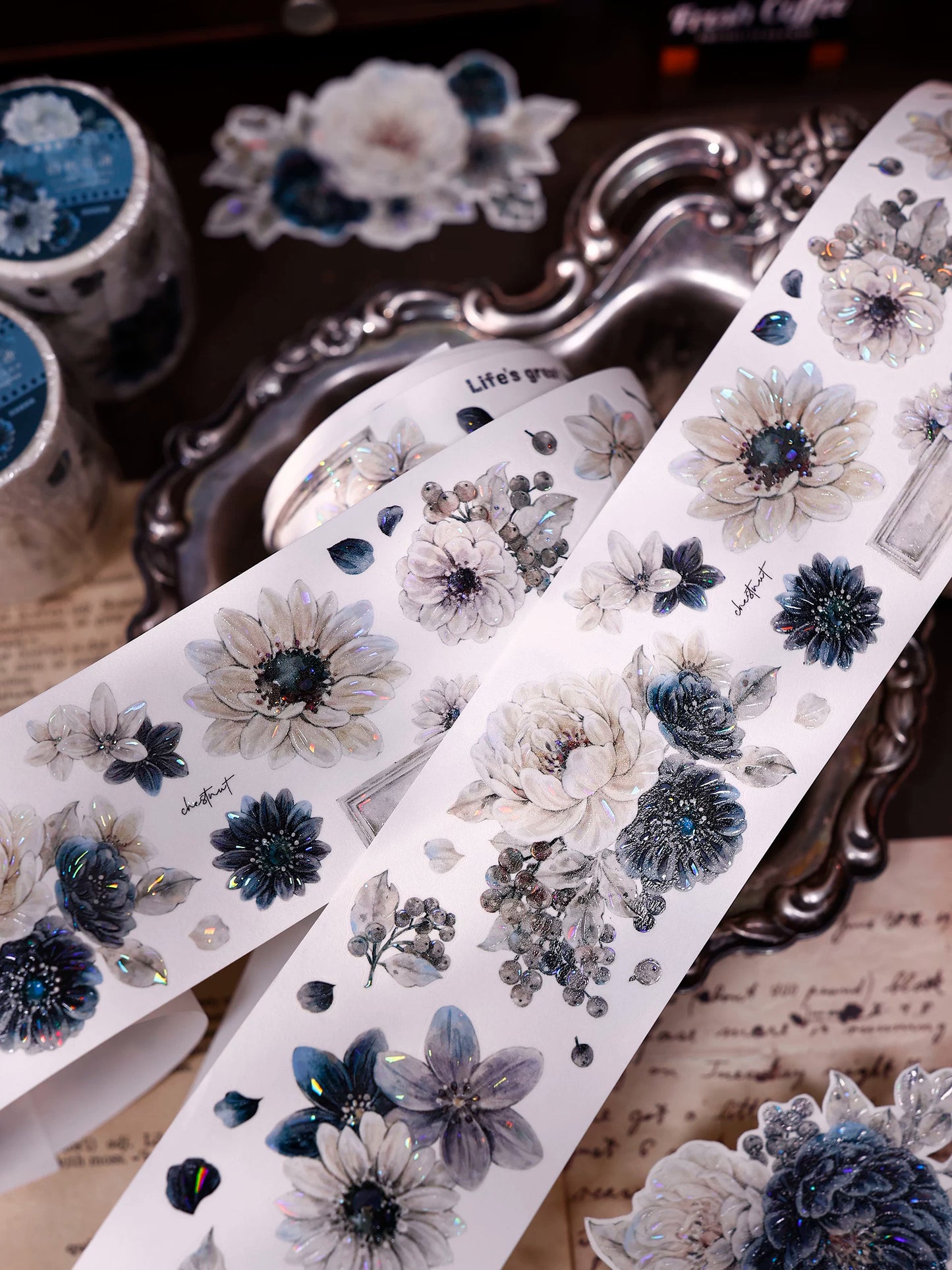 XiaoBaiJia【Old Color Floral Traces】Pre-cut Floral Orginal Design Taiwan Washi Pet Tape Light Retro Stickers