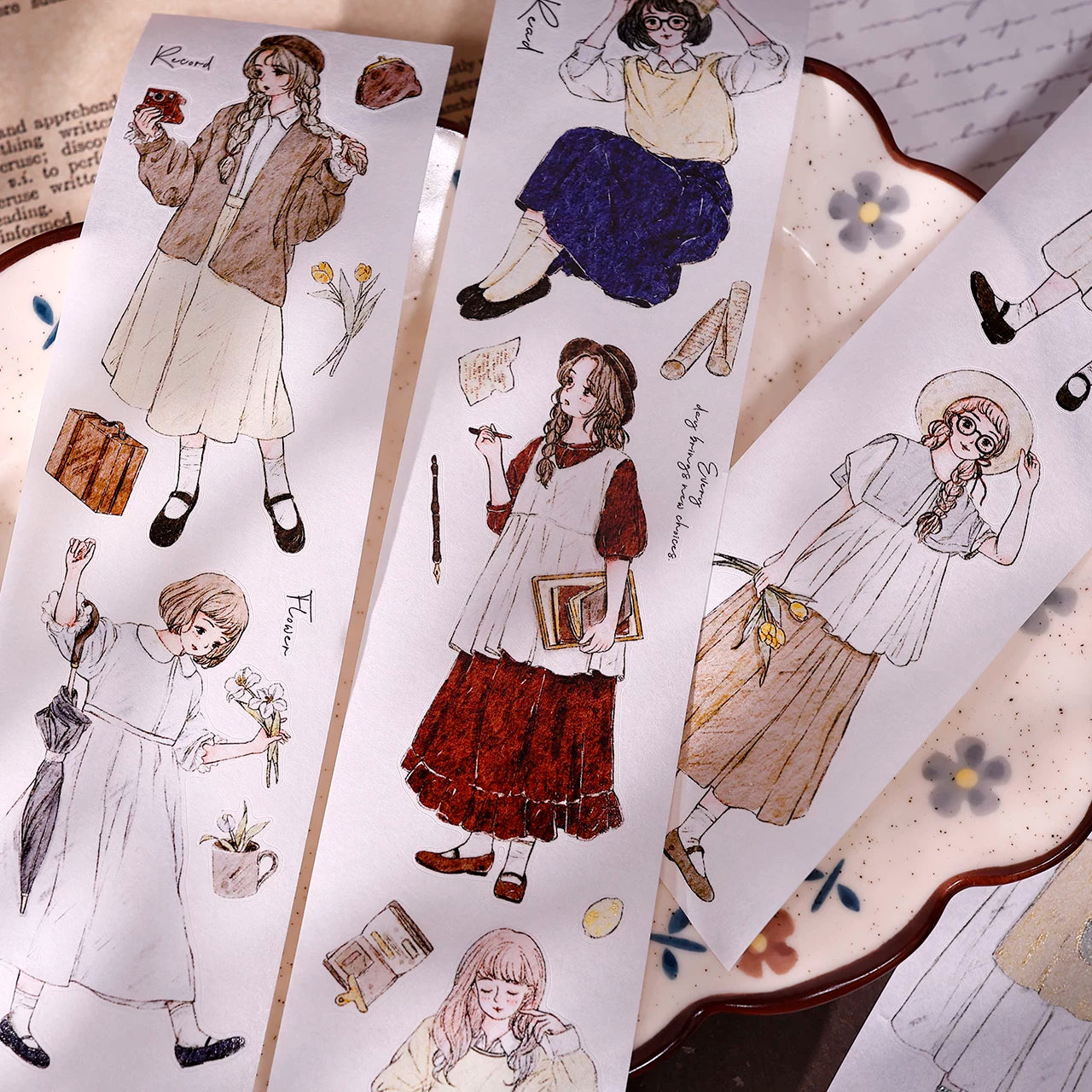 XiaoBaiJia Salt Series【Poetic Girl】Pre-cut Orginal Design Washi Pet Tape Light Retro Stickers