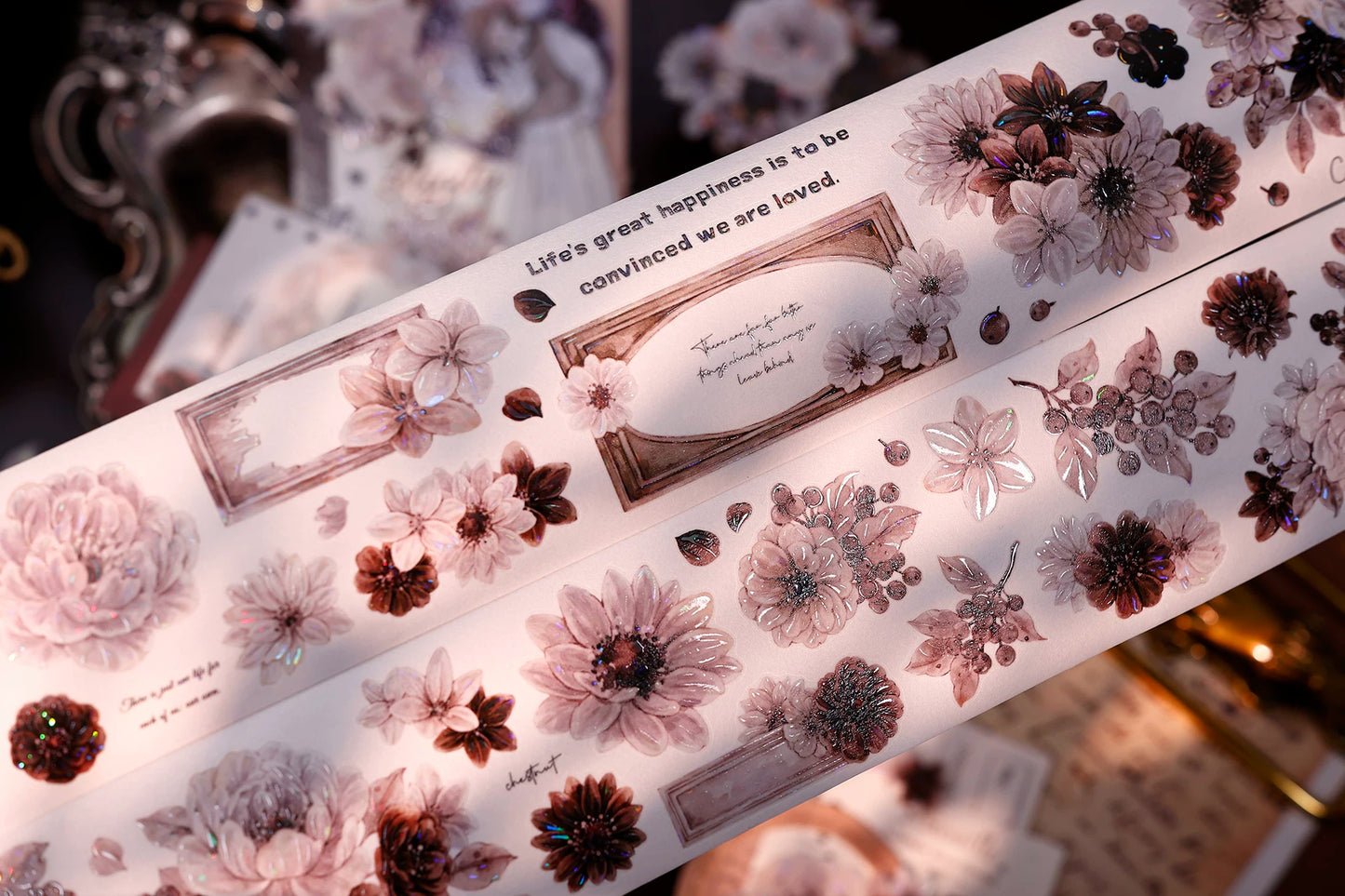 XiaoBaiJia【Brown Shadow Old Paper】Pre-cut Floral Orginal Design Washi Pet Tape Light Retro Stickers