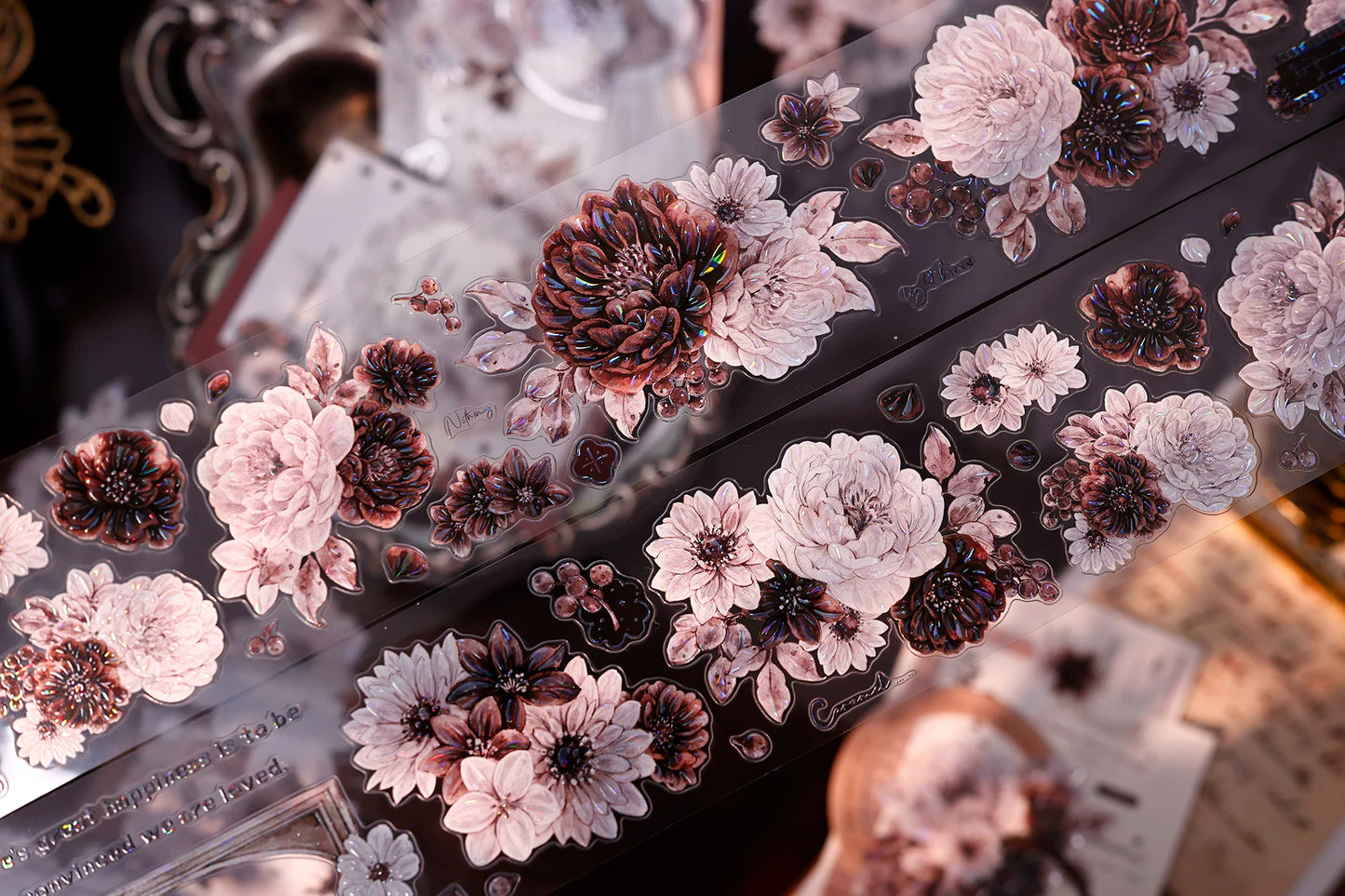XiaoBaiJia【Brown Shadow Old Paper】Pre-cut Floral Orginal Design Washi Pet Tape Light Retro Stickers