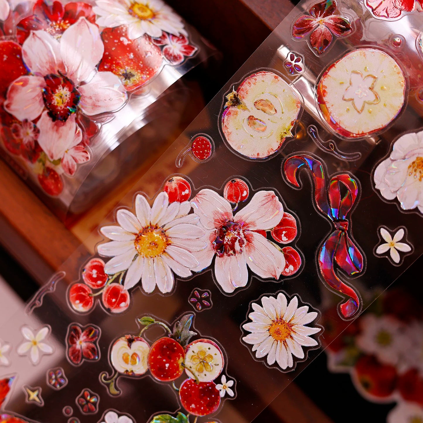 XiaoBaiJia Salt Series【Red Fruit Fragrance】Orginal Design Kiss-cut Washi/Pet Floral Tape Light Retro Landscaping Stickers