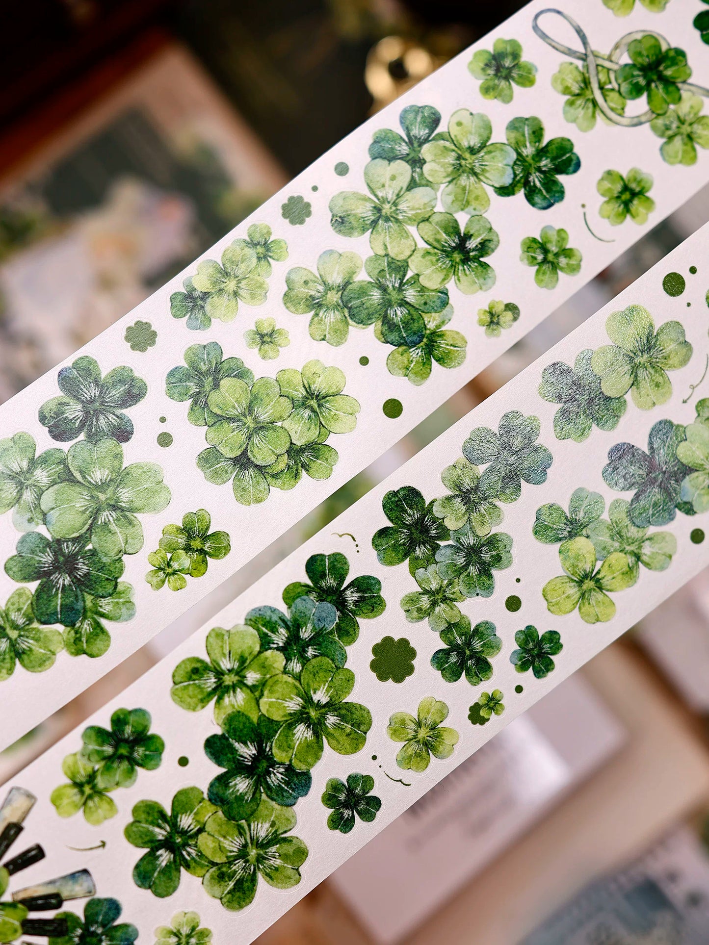 XiaoBaiJia【four-leaf clover】Orginal Design Kiss-cut Washi/Pet Floral Tape Light Retro Landscaping Stickers