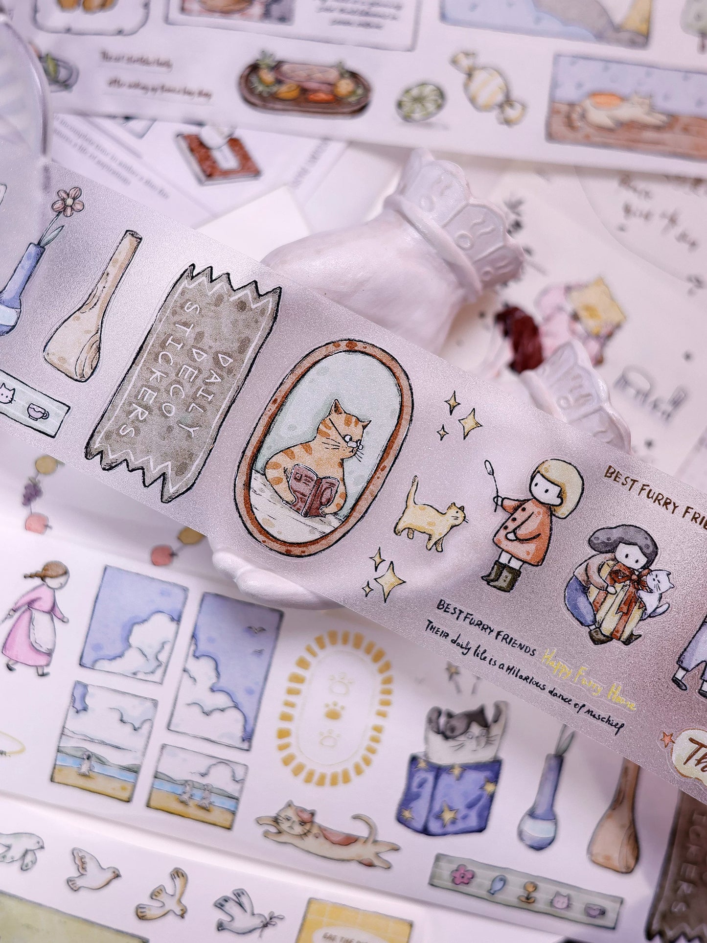 XiaoBaiJia Salt Series【Friend's Diary】Orginal Design Washi/Pet Dog and Cat Tape Light Retro Landscaping Stickers