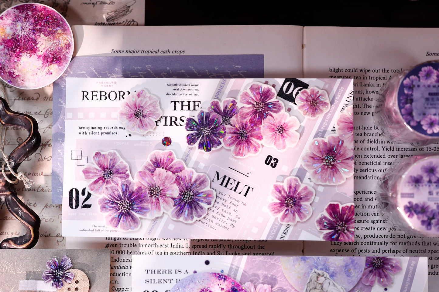 XiaoBaiJia【Smoke Light Condensation Purple】Orginal Design Washi Pet Floral Tape Light Retro Landscaping Stickers