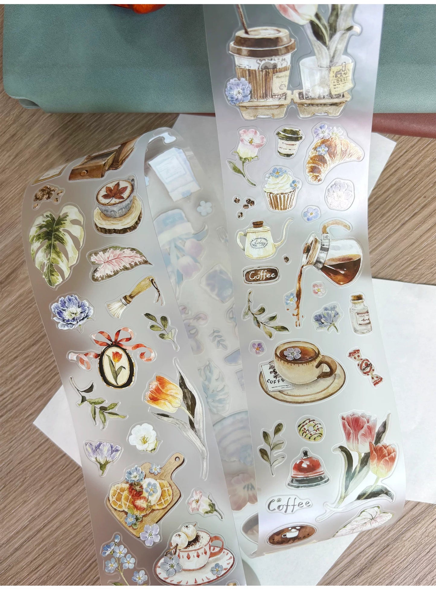 ZiYuanSu【Kaffeegeschichte】Kleines Dekomaterial Hintergrundszene vorgeschnittenes Washi-/PET-Band