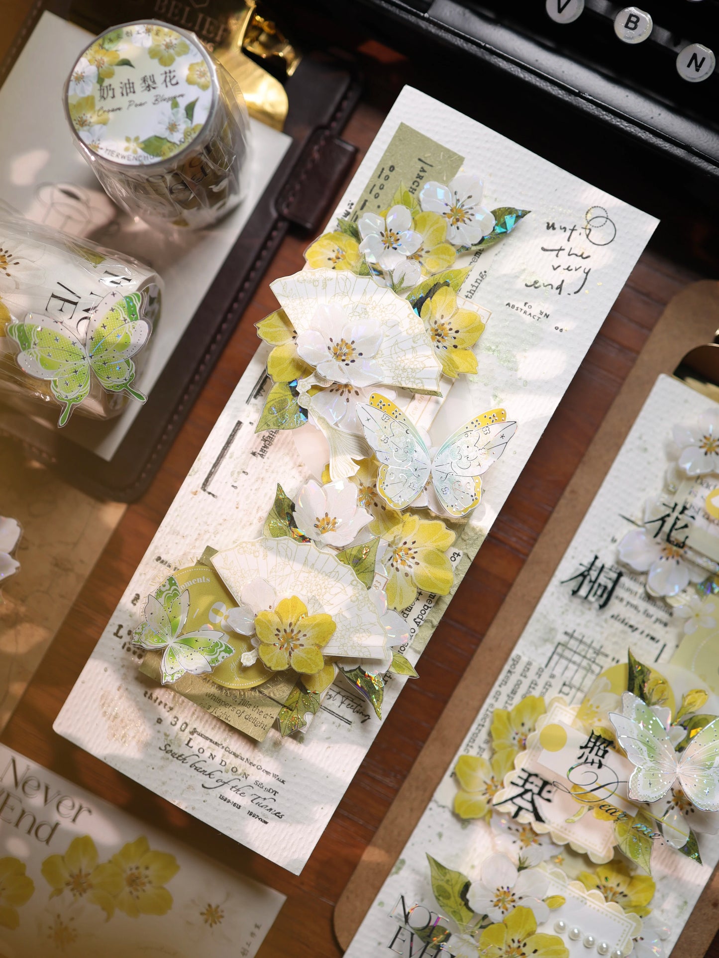 YiEr Vol17【Cream Pear Blossom】Kiss-cut Floral Washi Tape and PET Stickers