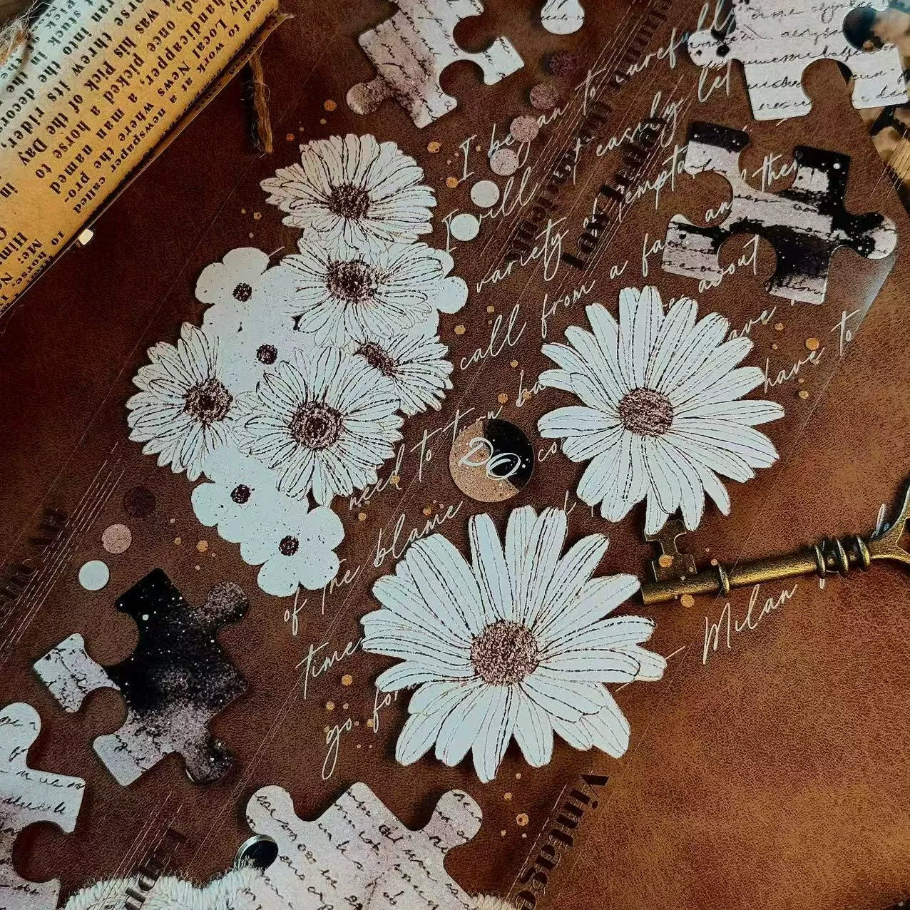 Linlanxi 【Ink Rhyme Printing Traces】Original New Product Retro Flower Puzzle Washi/Pet Tape