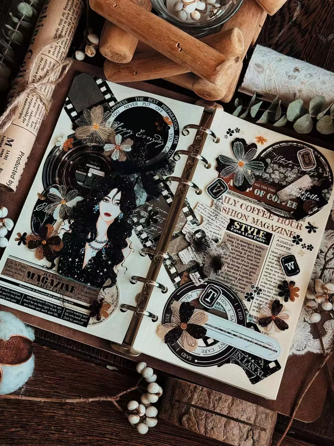 Linlanxi【Record 】 Original Retro Vintage Black Vinyl Record Background Washi/Pet Tape