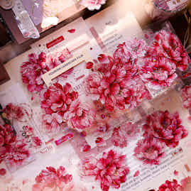 XiaoBaiJia Salt Series【Peony】Orginal Design Kiss-cut Washi/Pet Floral Tape Light Retro Landscaping Stickers