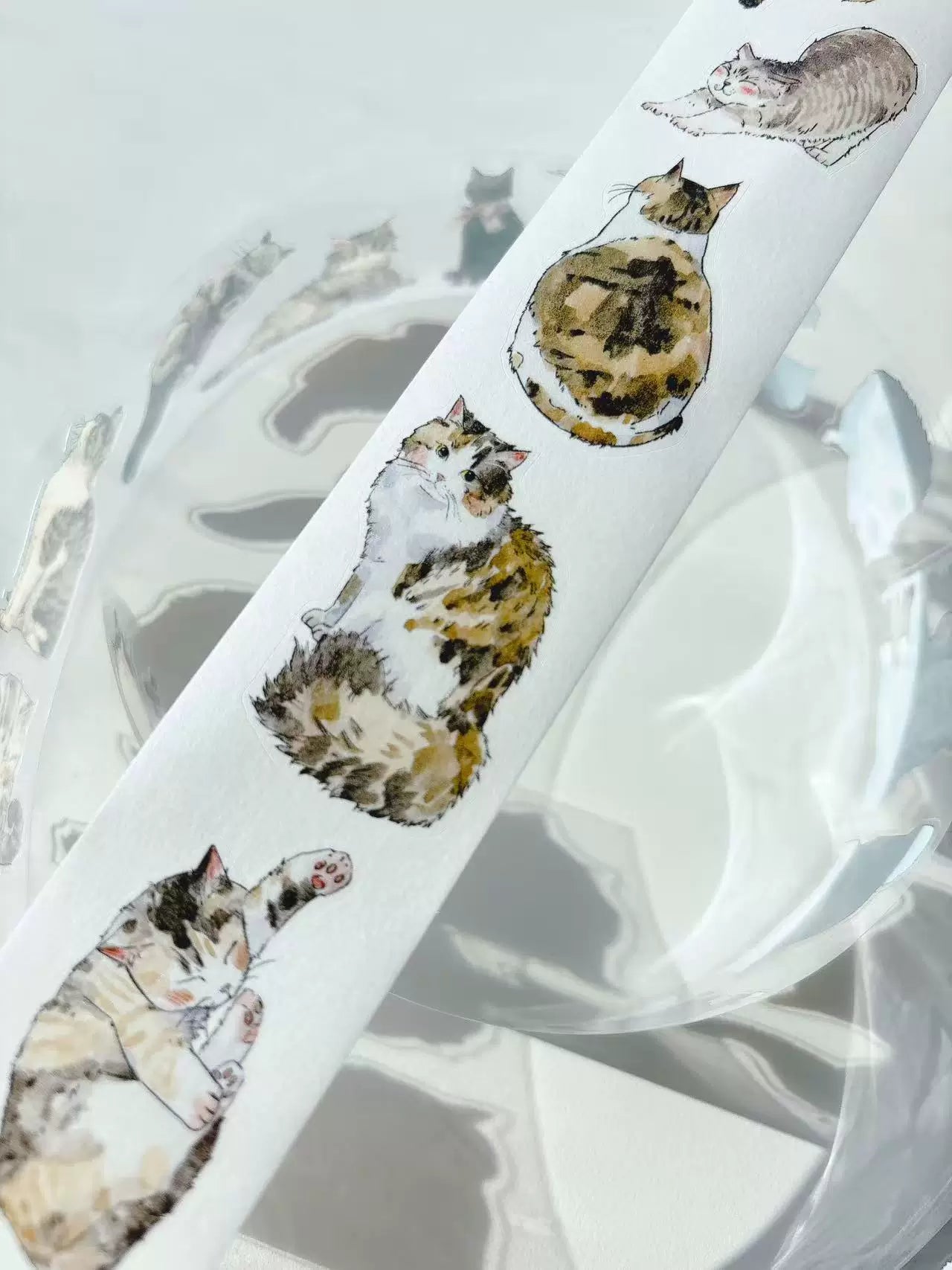Kaixiaoxun Vol11【Cat】 Pre-Cut Long Loop Washi/Matte PET Tape for Scrapbook Supplies,Junk Journal Supplies