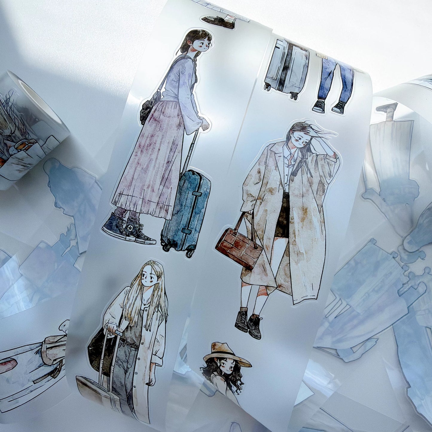 Kaixiaoxun Vol13【Depart】 Pre-Cut Long Loop Washi/Matte PET Tape for Scrapbook Supplies,Junk Journal Supplies