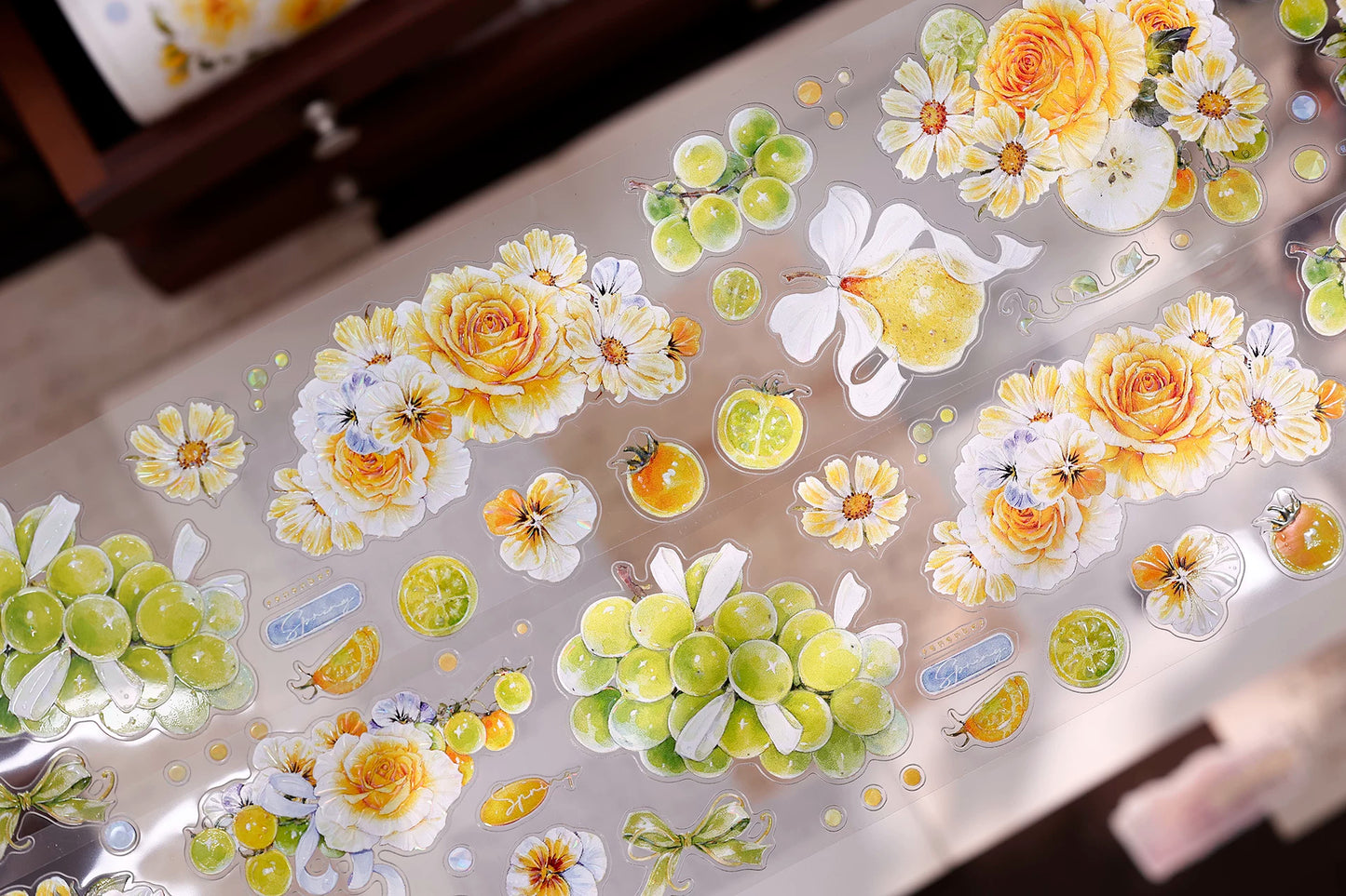 XiaoBaiJia【Green Grape Vine】Pre-cut Floral Orginal Design Washi Pet Tape Light Retro Stickers