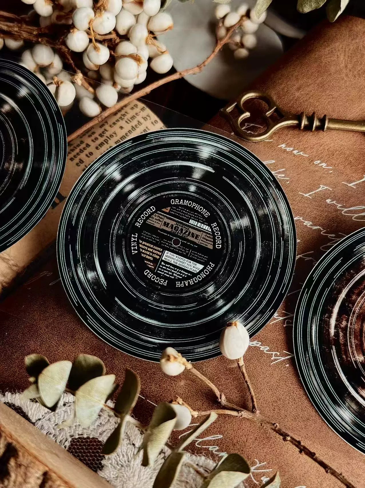 Linlanxi【Record 】 Original Retro Vintage Black Vinyl Record Background Washi/Pet Tape