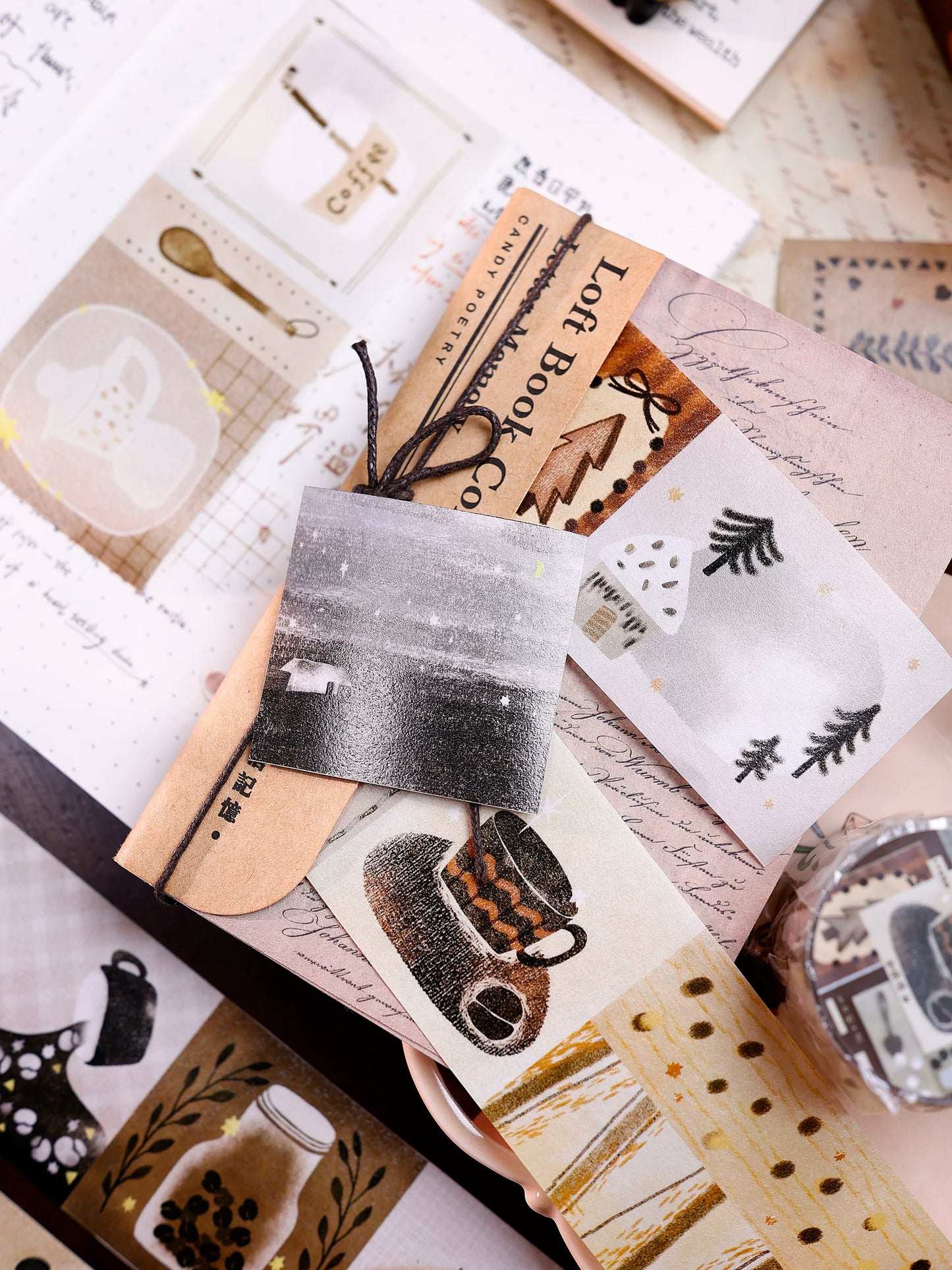 XiaoBaiJia Salt Series【Caffeine-Related Code Words】Pre-cut Orginal Design Vintage Coffee Washi/Pet Tape Light Retro Stickers
