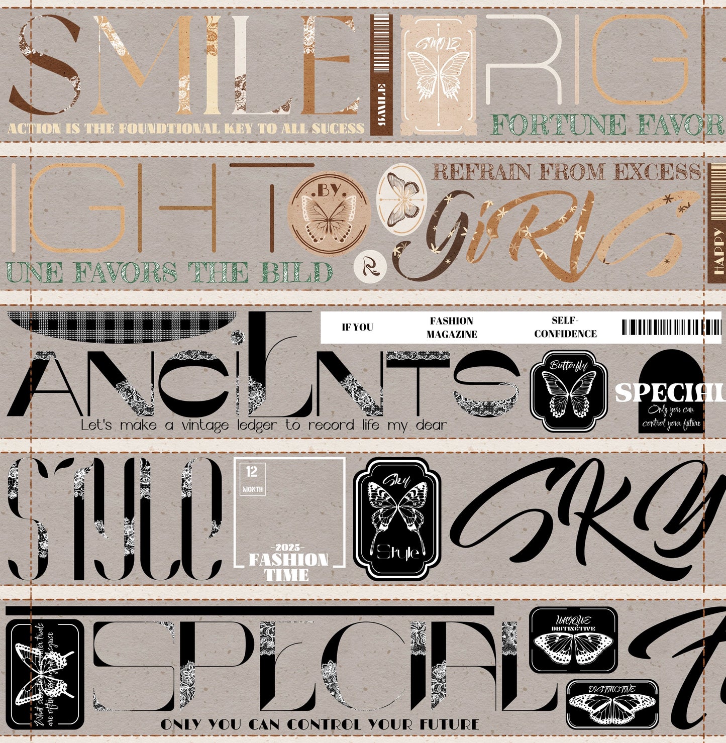 Linlanxi 【Residual Charm and Flowing Light】Original Pre-cut Washi/Pet Tape,New Fashion Retro Wider English Text