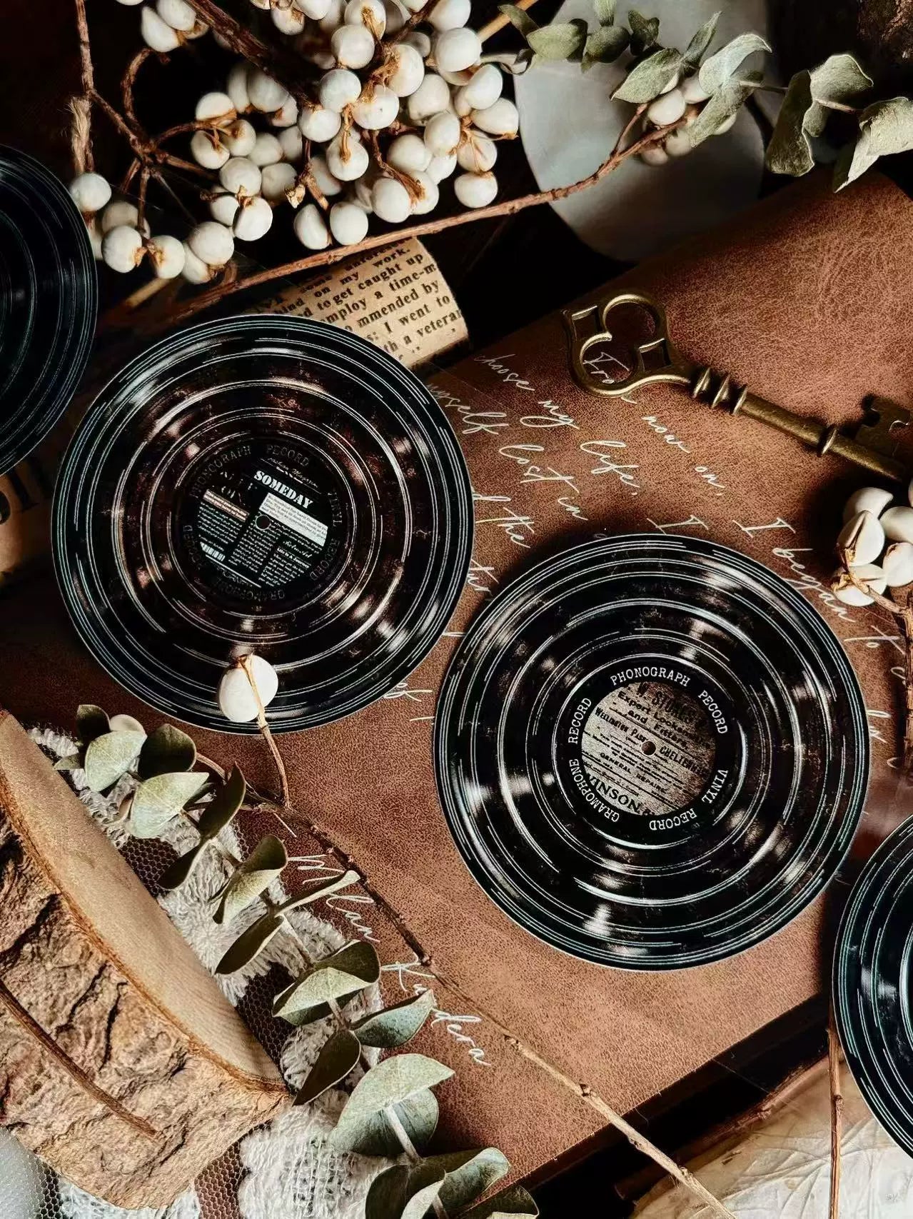 Linlanxi【Record 】 Original Retro Vintage Black Vinyl Record Background Washi/Pet Tape