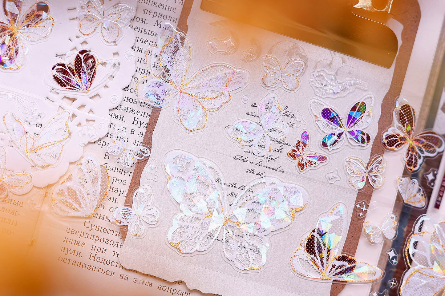 XiaoBaiJia Salt Series【Butterfly Feathers Chasing Light】Orginal Design Kiss-cut Washi/Pet Floral Tape Light Retro Landscaping Stickers