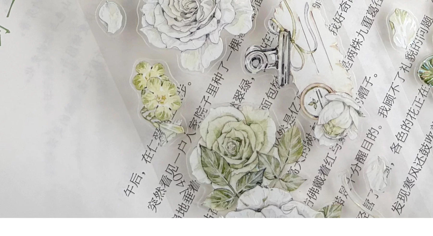 ZiYuanSu Vol15【Green Stamen】Kiss-cut Floral Washi Tape and PET Stickers