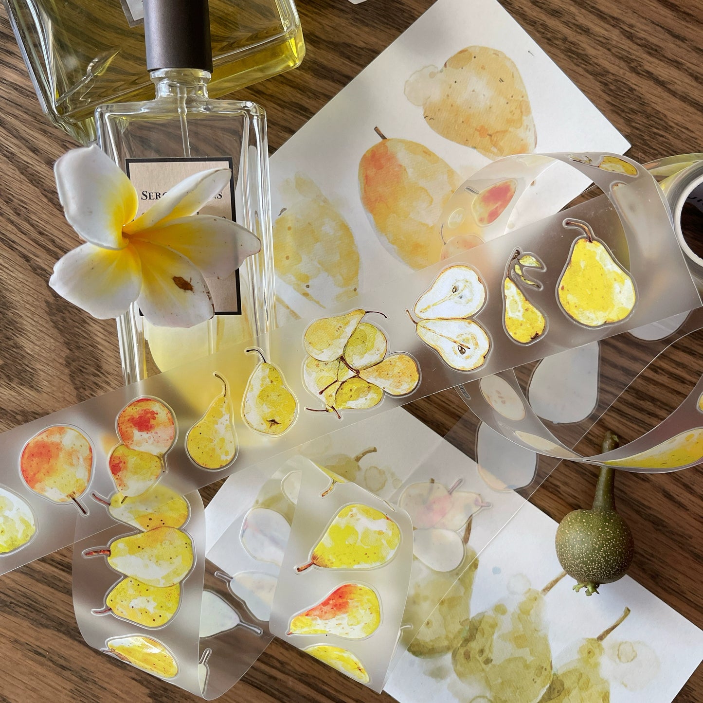 Seahorse Forest Vol7【A43#Big Pear】Original Design Pre-Cut Floral Washi/PET Tape Stickers,for Scrapbook Supplies,Journaling,Junk Journal,Bullet Journal,Planner Stickers