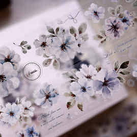 XiaoBaiJia Salt Series【Fog Blue Dense Branches】Pre-cut Orginal Design Washi/Pet Tape Light Retro Stickers