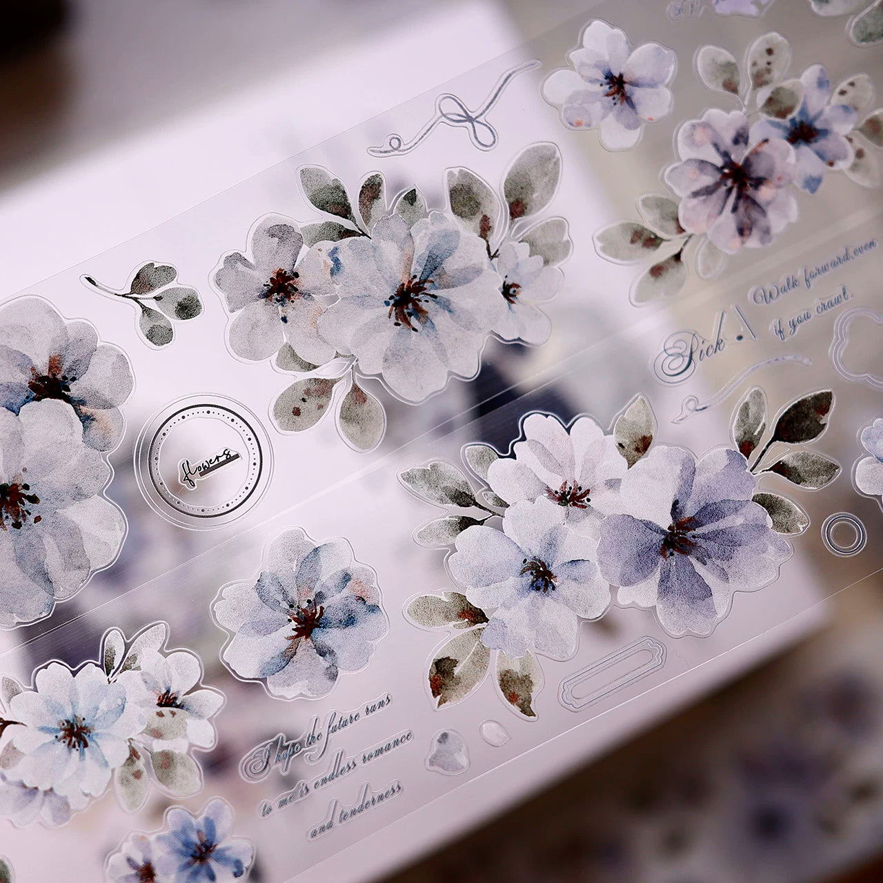 XiaoBaiJia Salt Series【Fog Blue Dense Branches】Pre-cut Orginal Design Washi/Pet Tape Light Retro Stickers