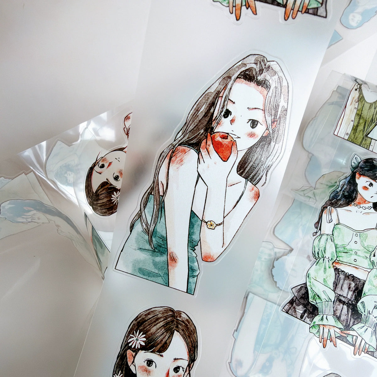 Kaixiaoxun Vol14【Minty Cool】 Pre-Cut Long Loop Washi/Matte PET Tape for Scrapbook Supplies,Junk Journal Supplies