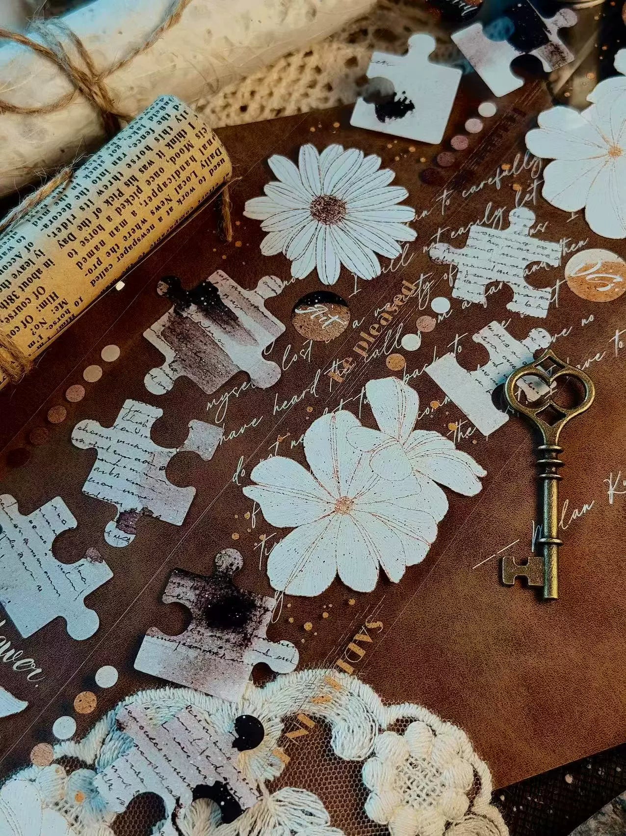 Linlanxi 【Ink Rhyme Printing Traces】Original New Product Retro Flower Puzzle Washi/Pet Tape