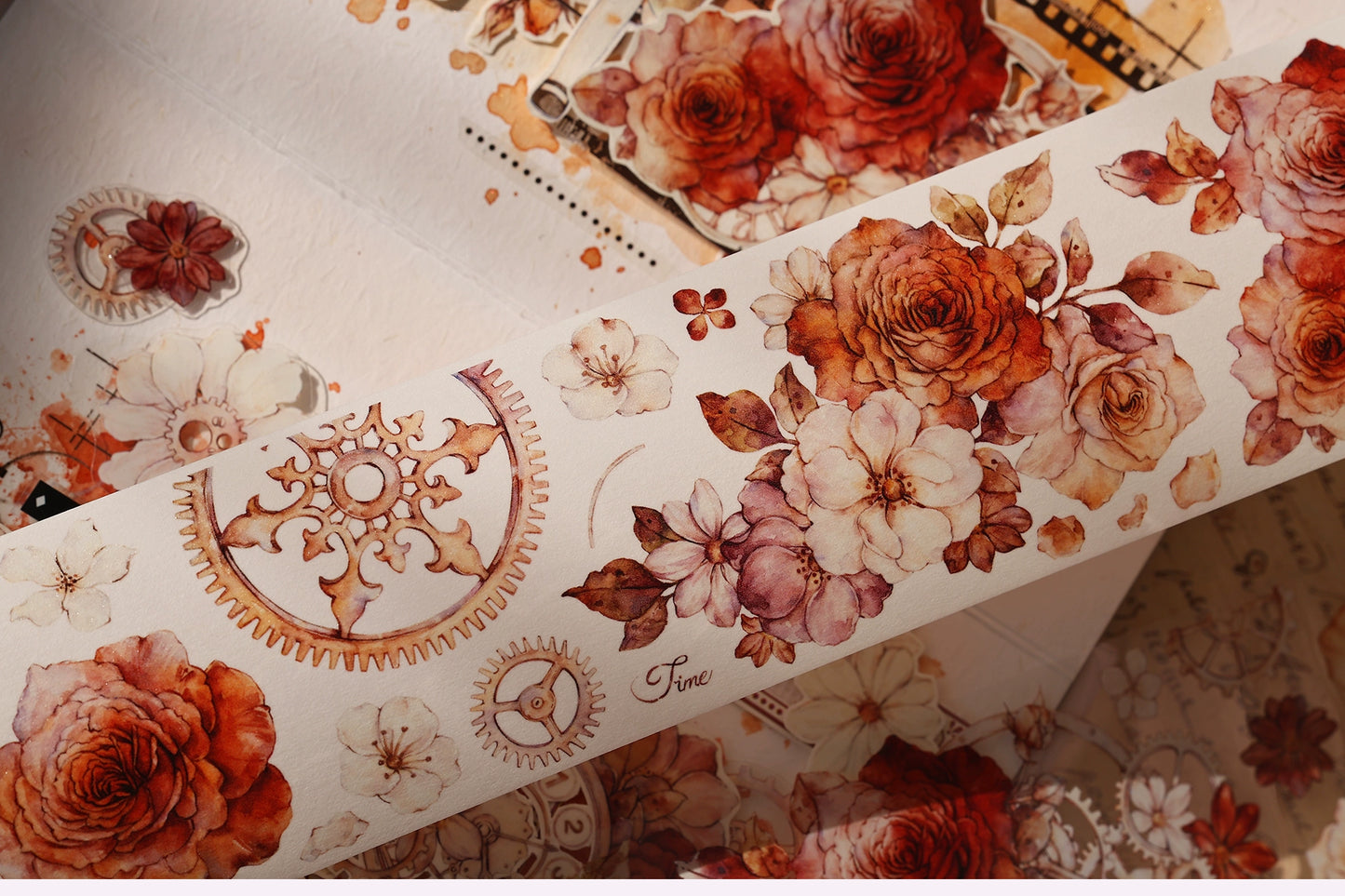 XiaoBaiJia【Flower Language Time】Light Retro Gear Red Moon Season Follower Orginal Design Washi Pet Tape Landscaping Stickers