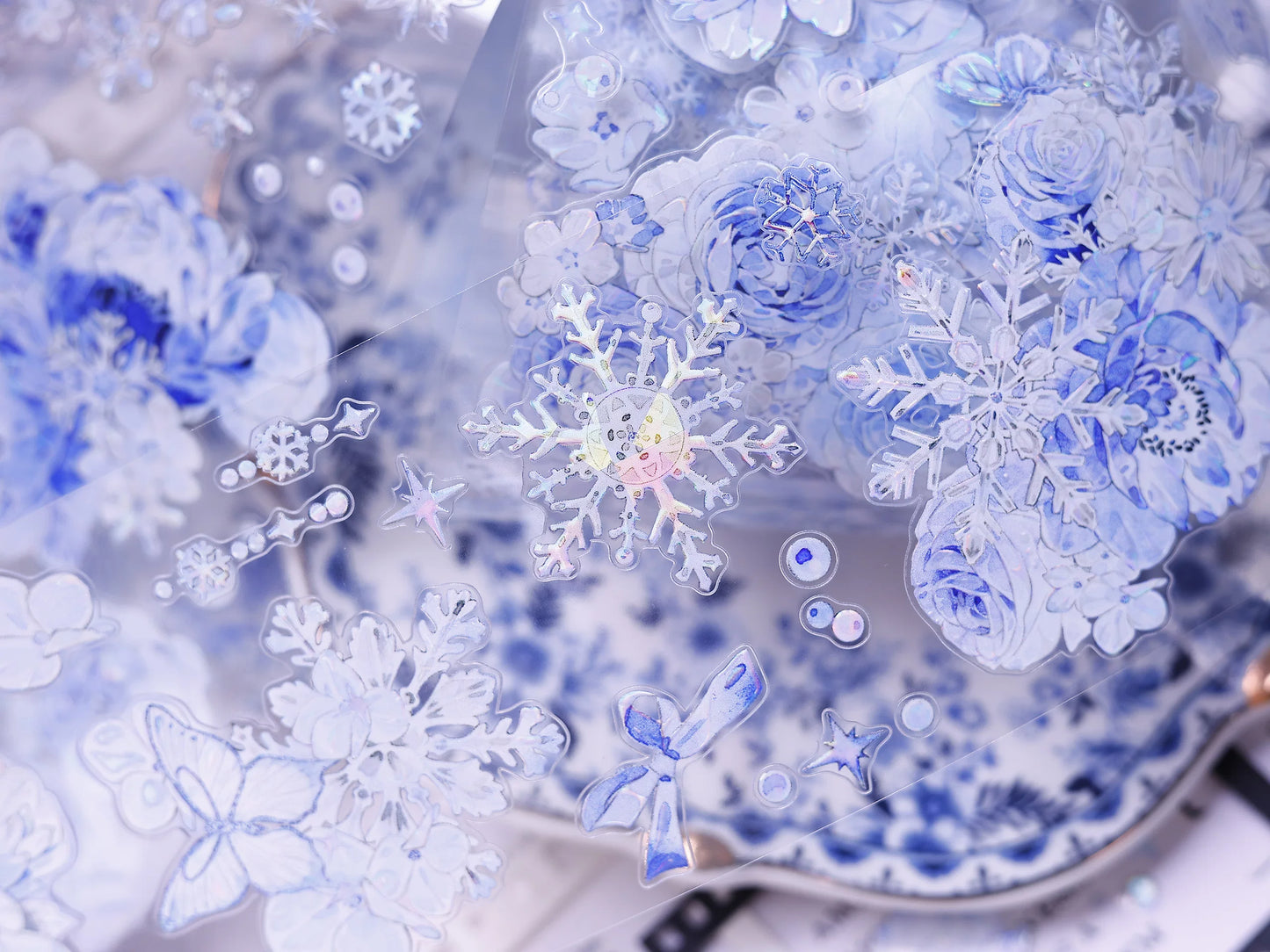 XiaoBaiJia Salt Series【Yingxue Blue】Orginal Design Kiss-cut Washi/Pet Tape Light Retro Fresh Snowflakes Stickers