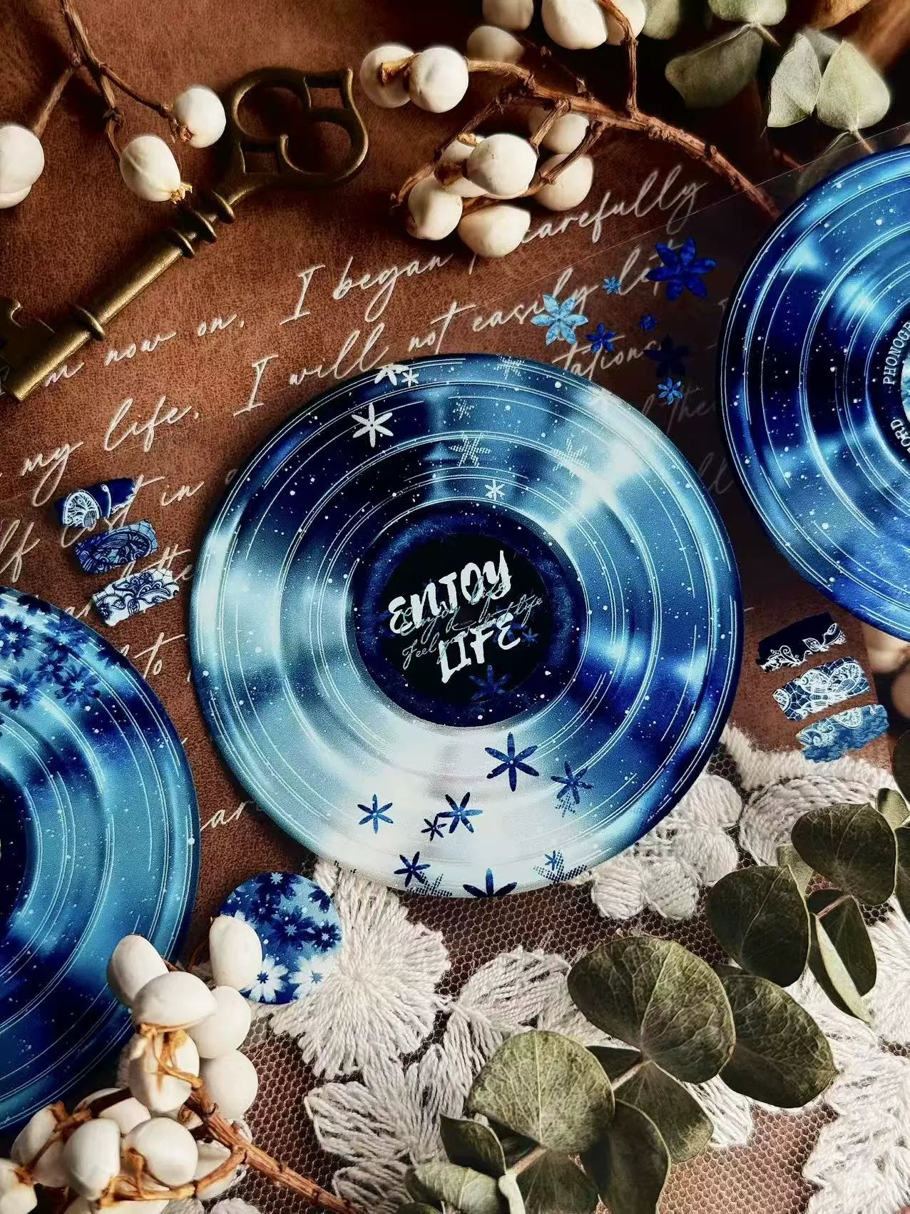 Linlanxi【Record 】 Original Retro Vintage Black Vinyl Record Background Washi/Pet Tape