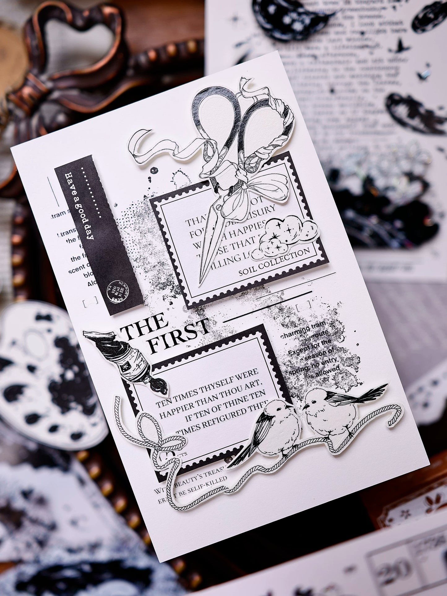 XiaoBaiJia Salt Series【Black and White Art World】Pre-cut Orginal Design Washi/Pet Tape Light Retro Stickers