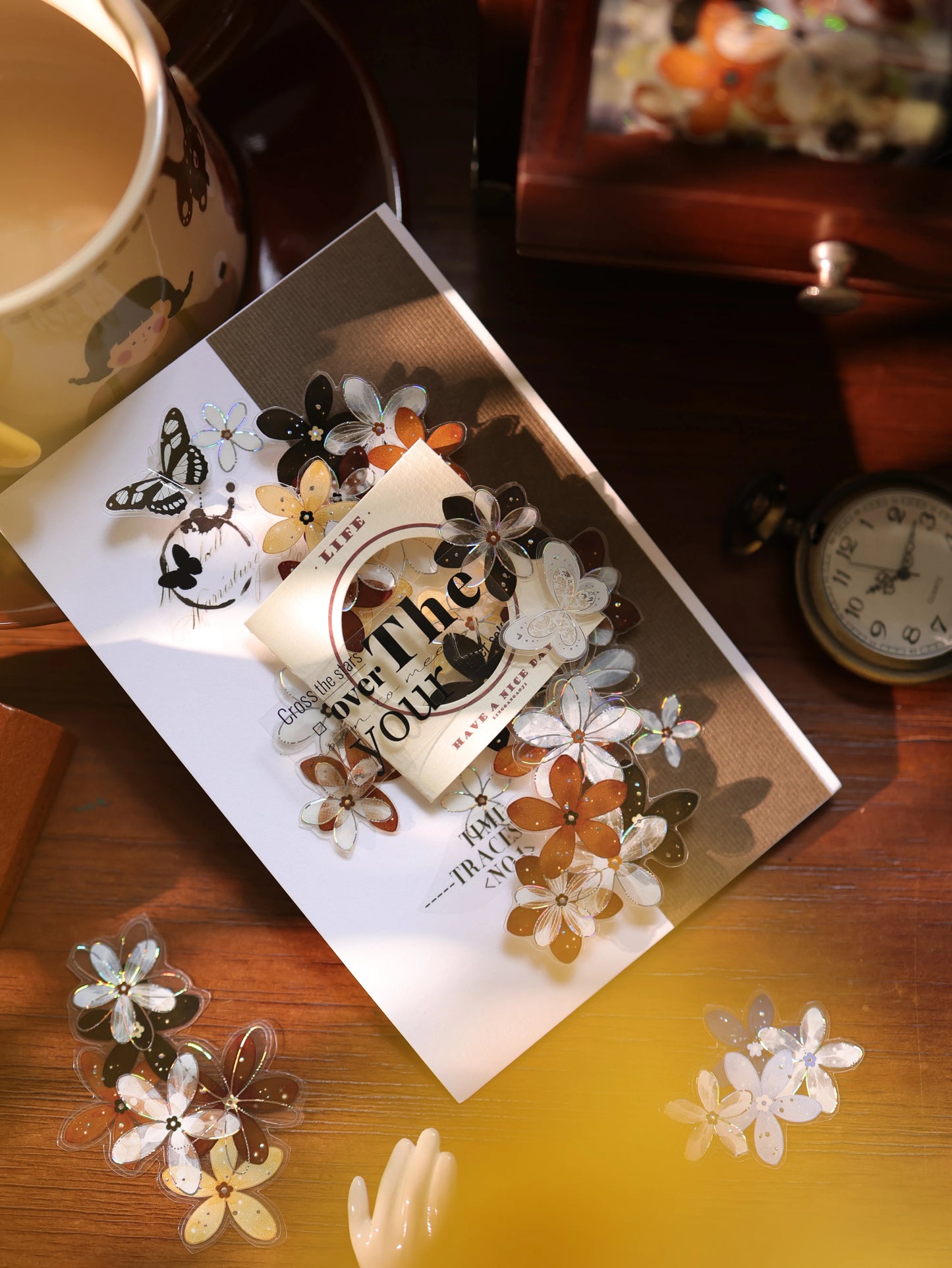 YiEr Vol17【Flowers on the Path】Kiss-cut Light Retro Floral Washi Tape and PET Stickers