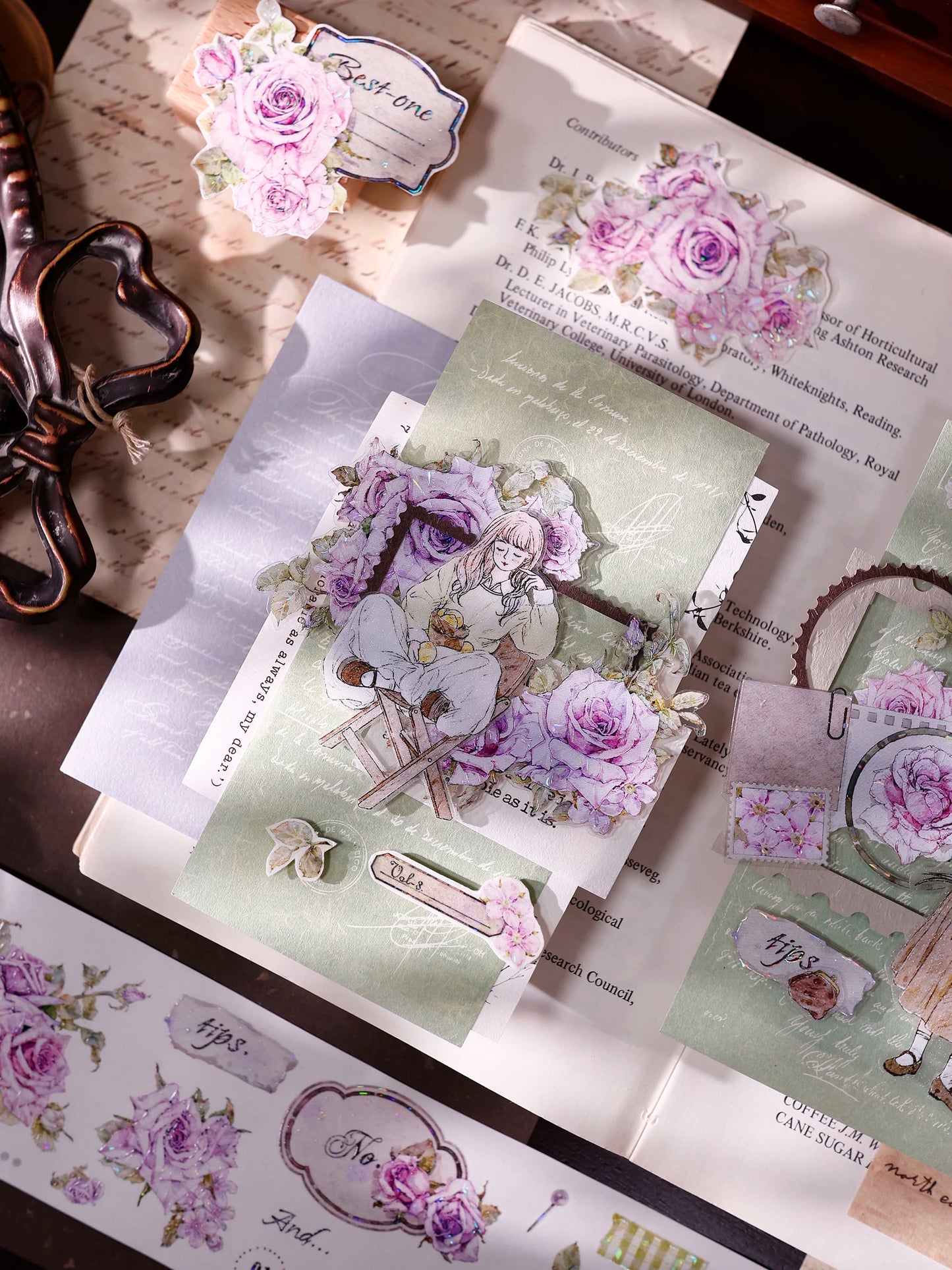 XiaoBaiJia Salt Series【Poetic Girl】Pre-cut Orginal Design Washi Pet Tape Light Retro Stickers