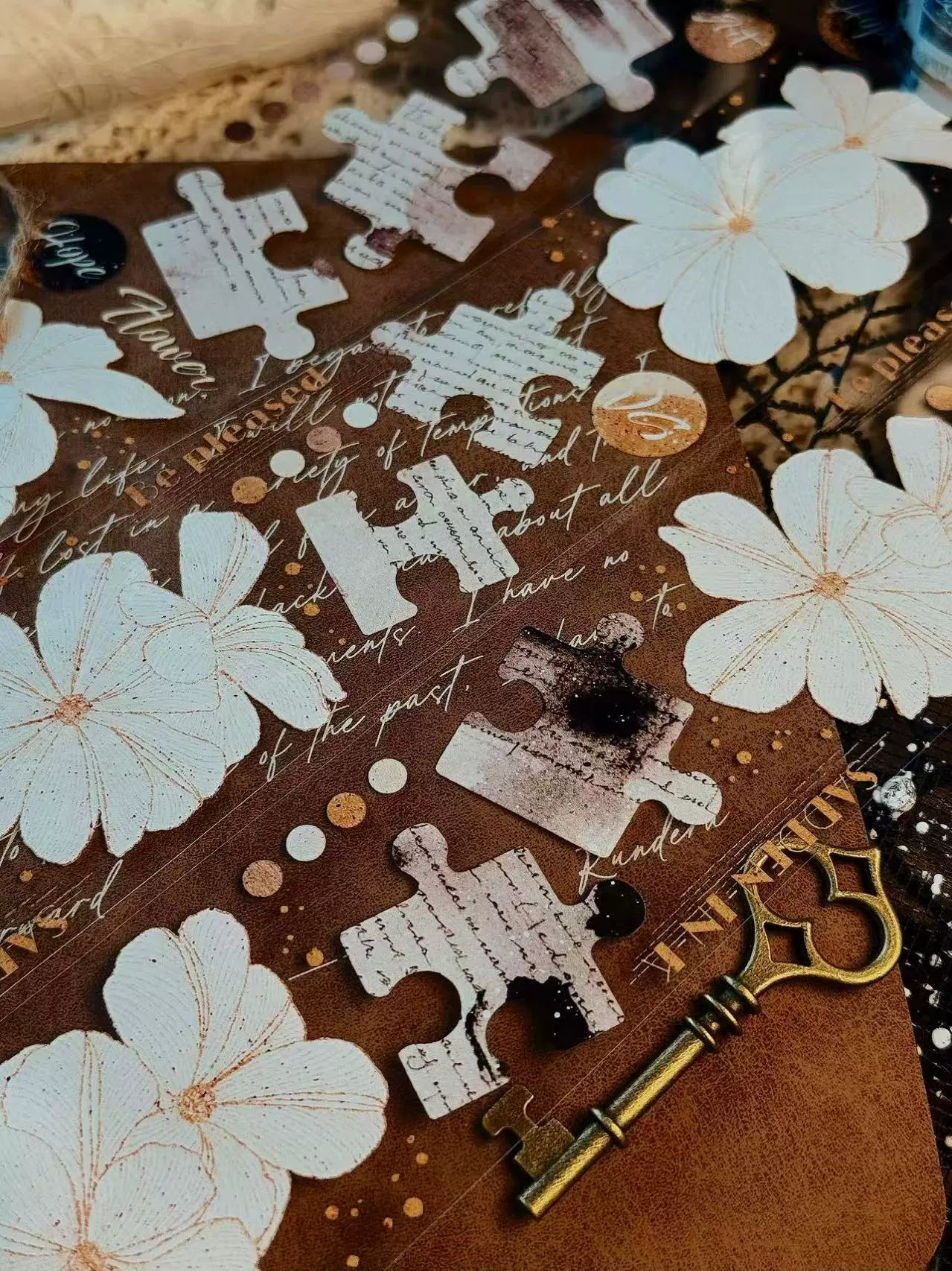 Linlanxi 【Ink Rhyme Printing Traces】Original New Product Retro Flower Puzzle Washi/Pet Tape