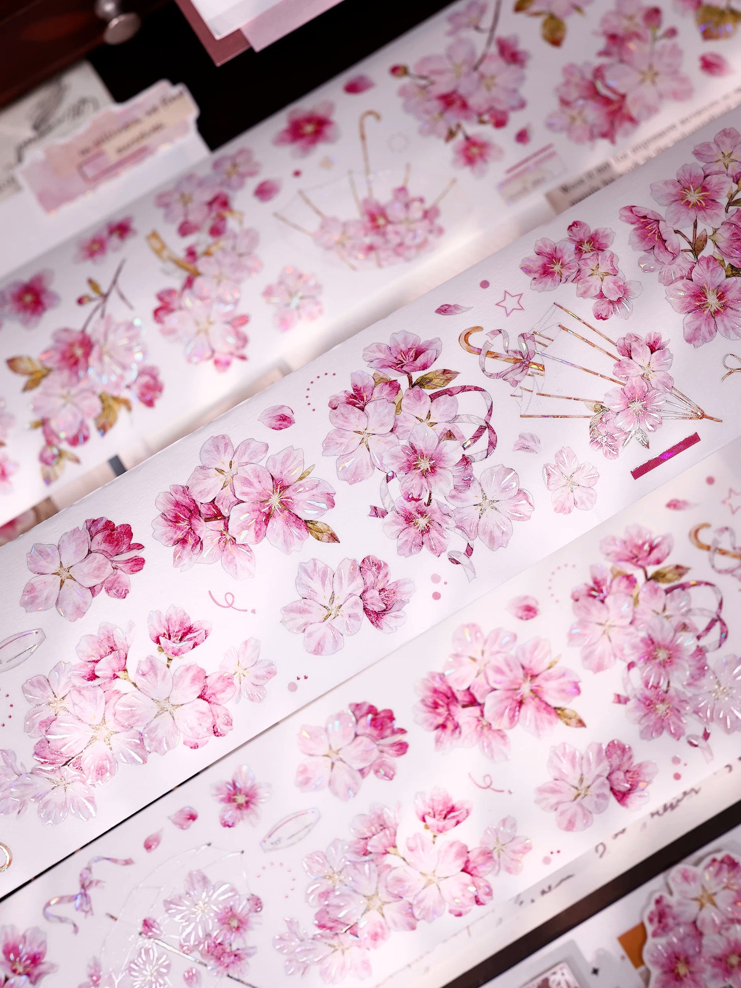 XiaoBaiJia【Pink Cherry Blossoms】Orginal Design Floral Washi Pet Tape Light Retro Landscaping Stickers