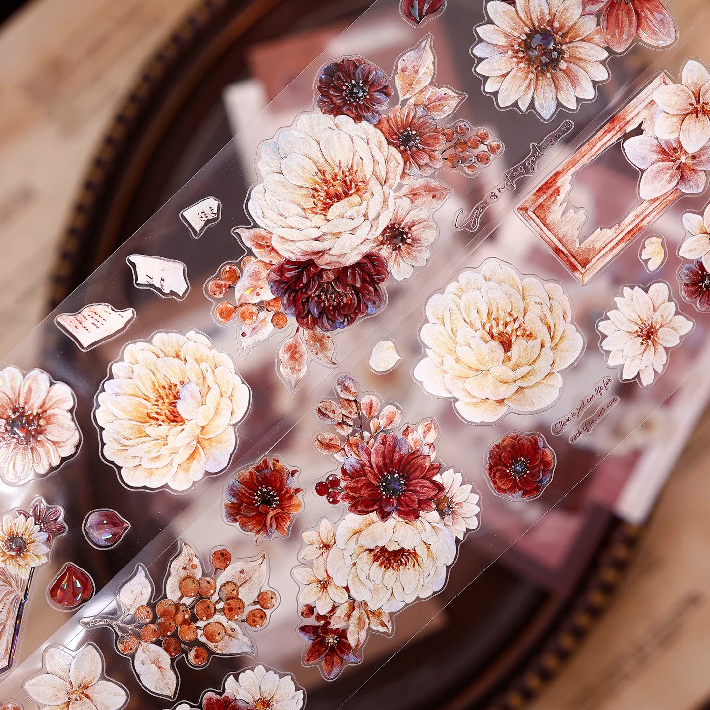 XiaoBaiJia【Peony Shadow Flower Description】Pre-cut Floral Orginal Design Washi Pet Tape Light Retro Stickers