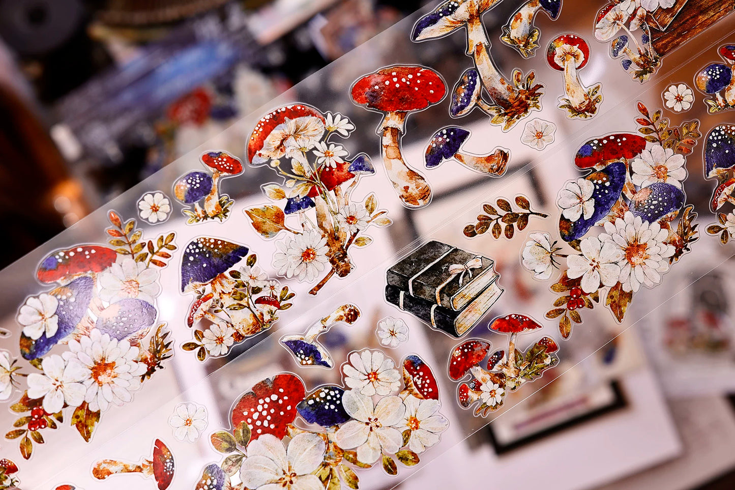 XiaoBaiJia【Mushroom Tales in the Woods】Orginal Design Kiss-cut Washi Pet Floral Tape Light Retro Landscaping Stickers