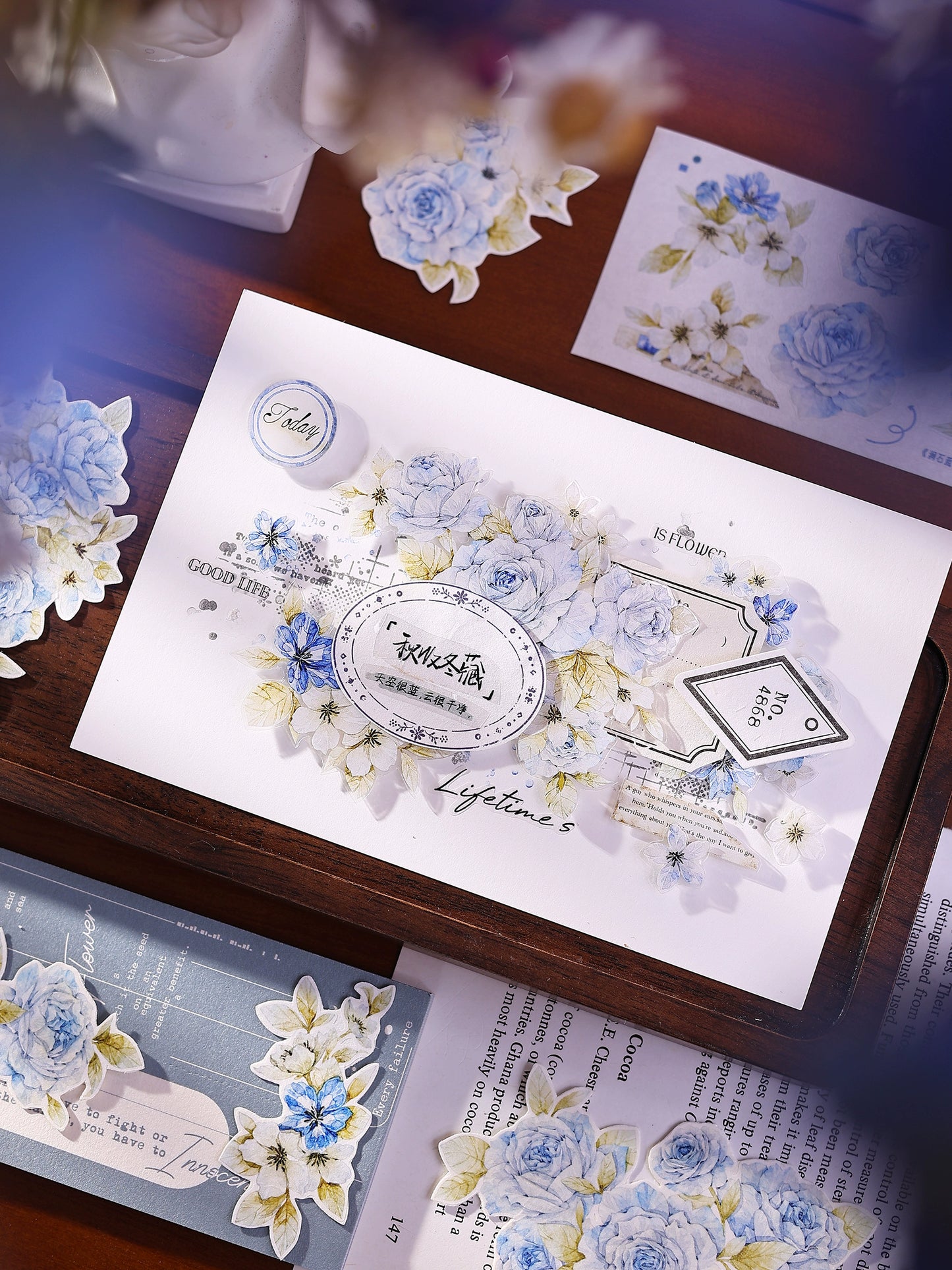 XiaoBaiJia【Jian Shi Blue】Light Retro Orginal Design Washi Pet Tape Landscape Stickers