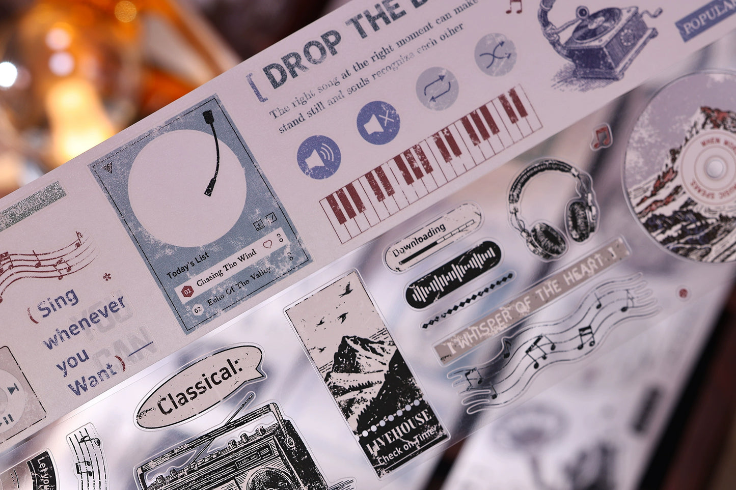 XiaoBaiJia【Echo】Light Retro Orginal Design Bordered Records Washi Pet Tape Landscape Stickers