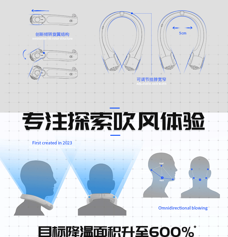‌Wear the Chill! 2400mAh AR Turbine Bladeless Neck Fan — Negative Pressure Cooling, Real Cold Wind, Hands-Free