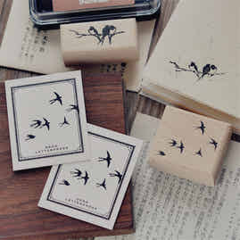 Maru Stationery Room【Flying Swallows】Original Wooden Stamp Retro Swallow Collage Swallow Branch Decorative Art Stamp