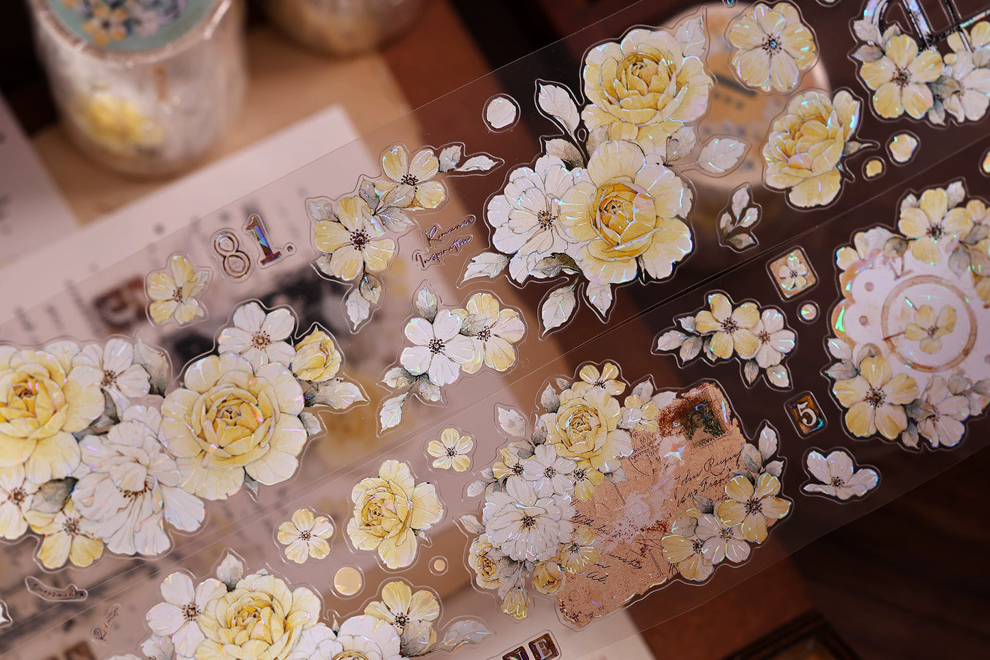 XiaoBaiJia【Yellow Rose】Light Retro Orginal Design Washi Pet Tape Landscape Stickers