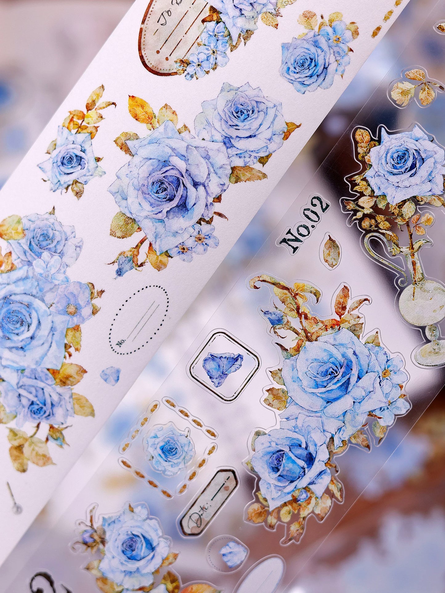 XiaoBaiJia Salt Series【Clear Dew】Pre-cut Orginal Design Floral Washi/Pet Tape Light Retro Stickers