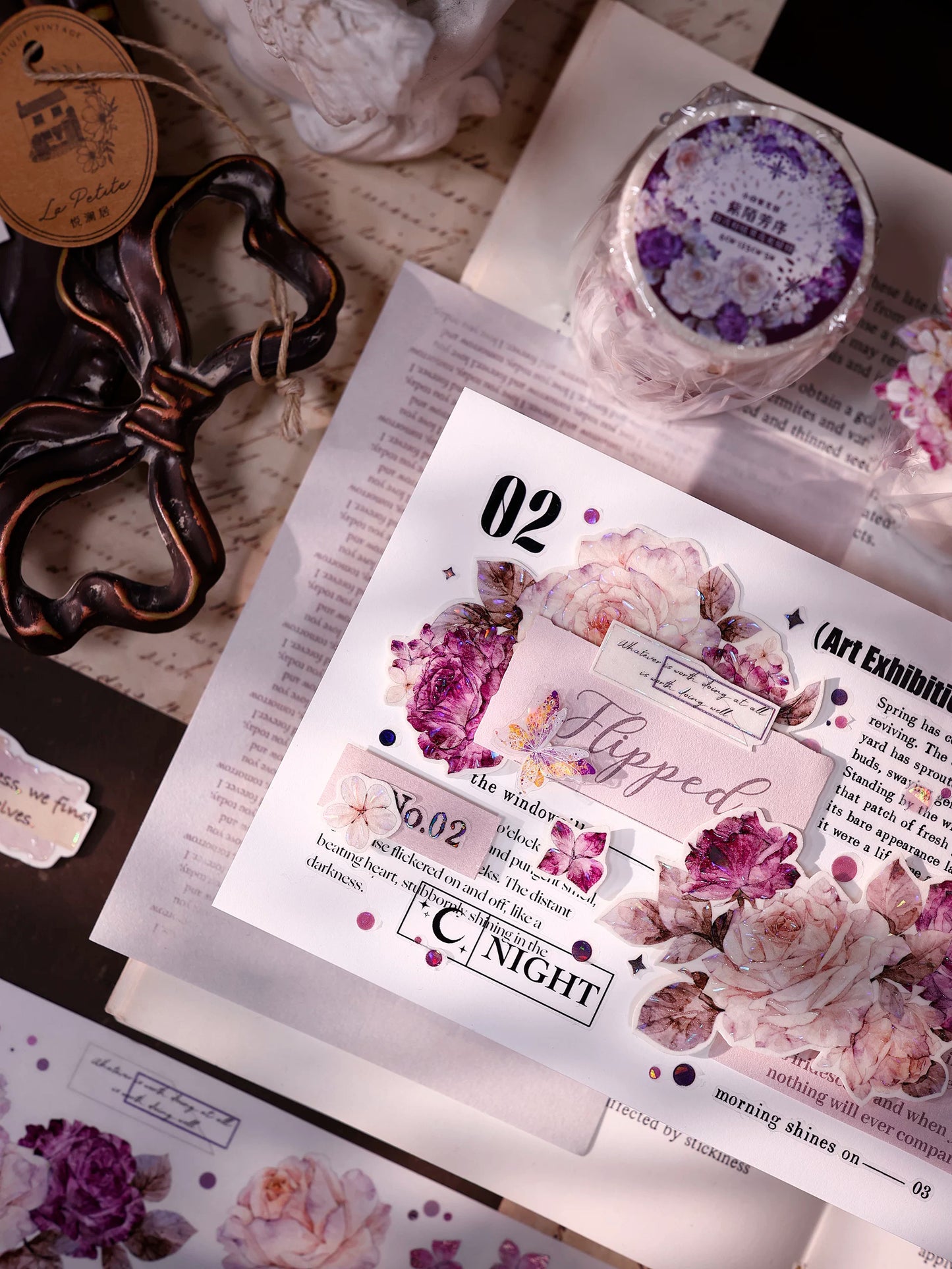 XiaoBaiJia【Zimo Fangxu】Pre-cut Rose Flowers Orginal Design Washi Pet Tape Light Retro Stickers