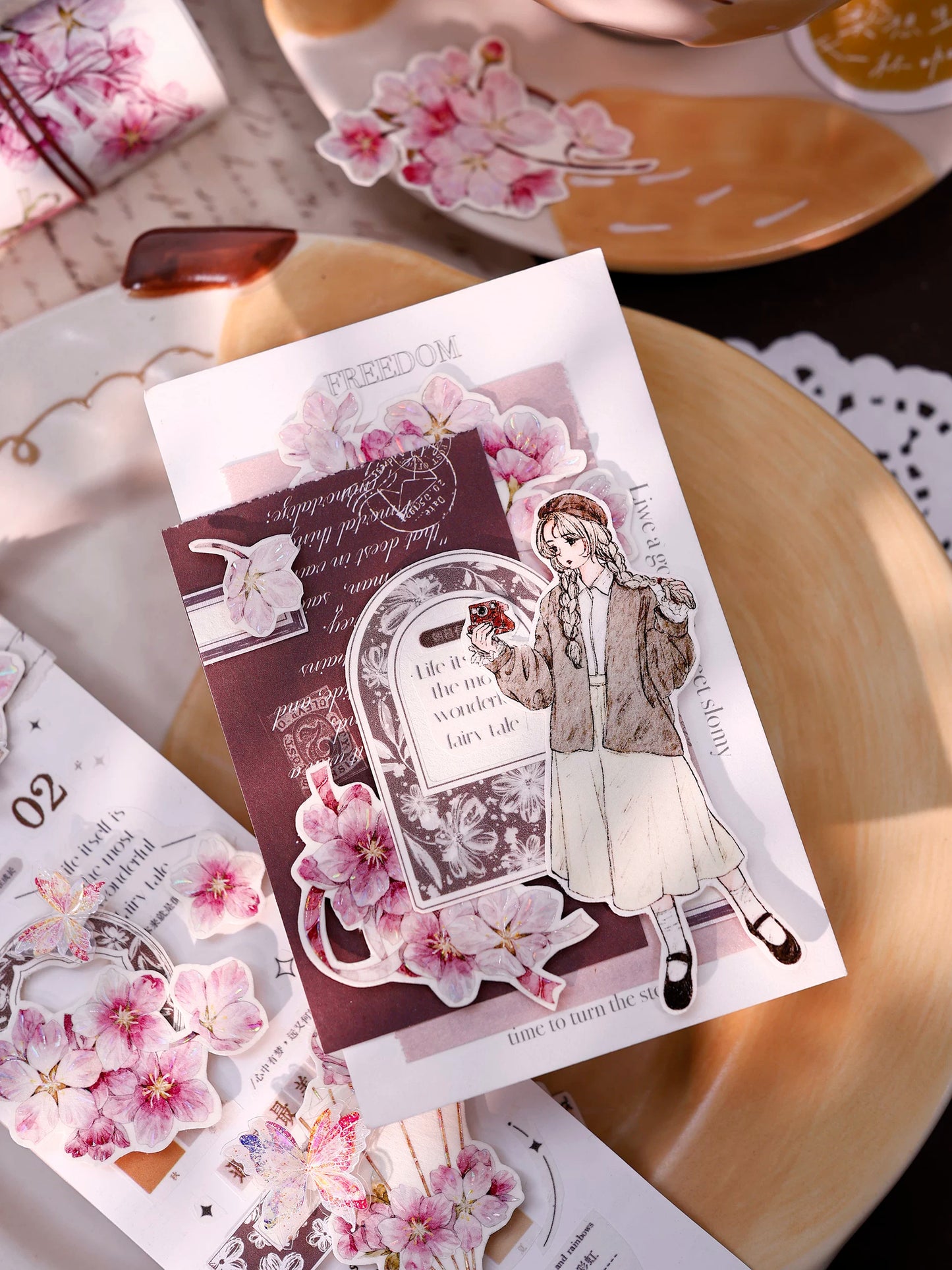 XiaoBaiJia Salt Series【Poetic Girl】Pre-cut Orginal Design Washi Pet Tape Light Retro Stickers