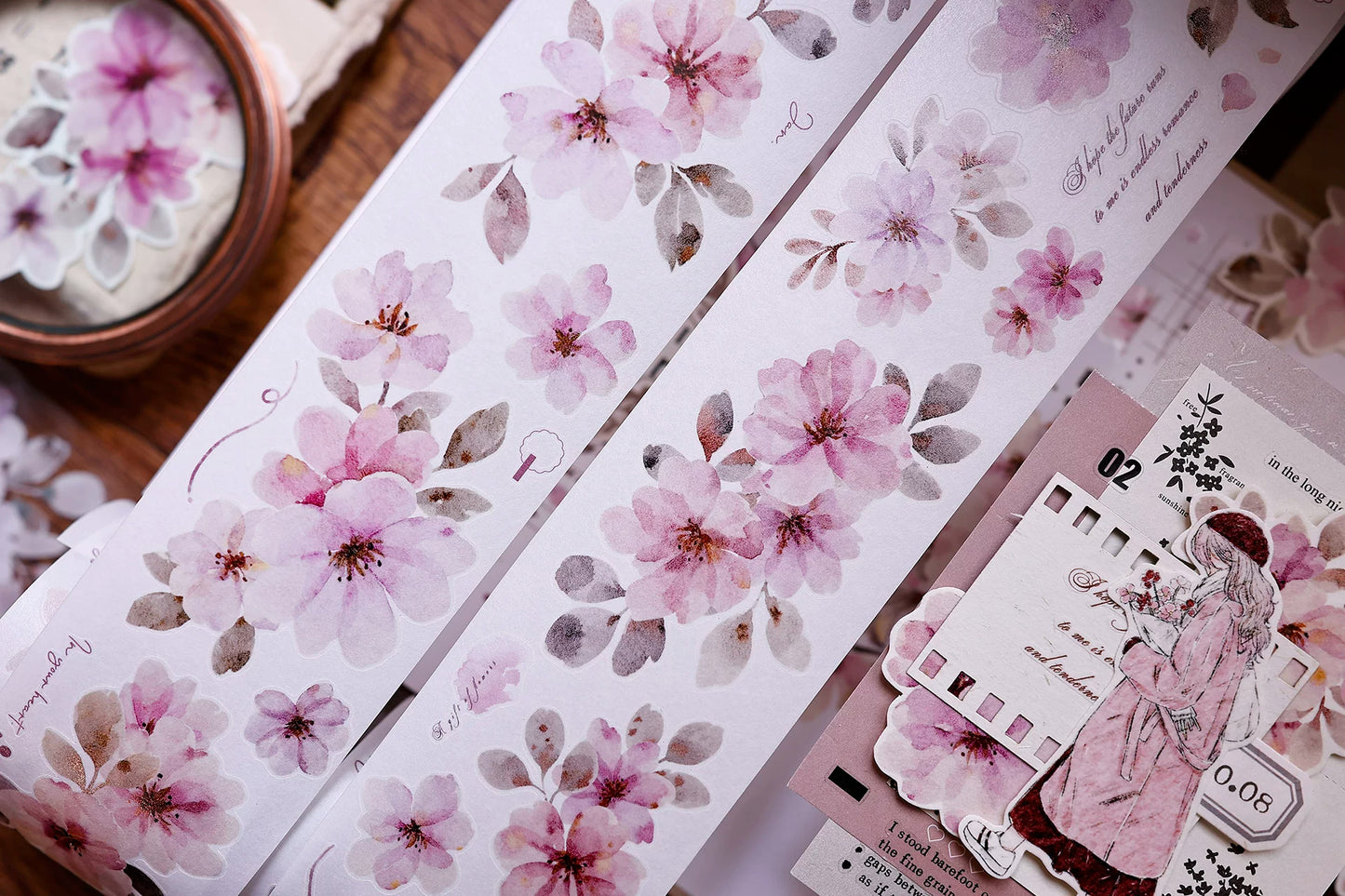 XiaoBaiJia Salt Series【Pink Mist Letter Paper】Pre-cut Orginal Design Washi/Pet Tape Light Retro Stickers